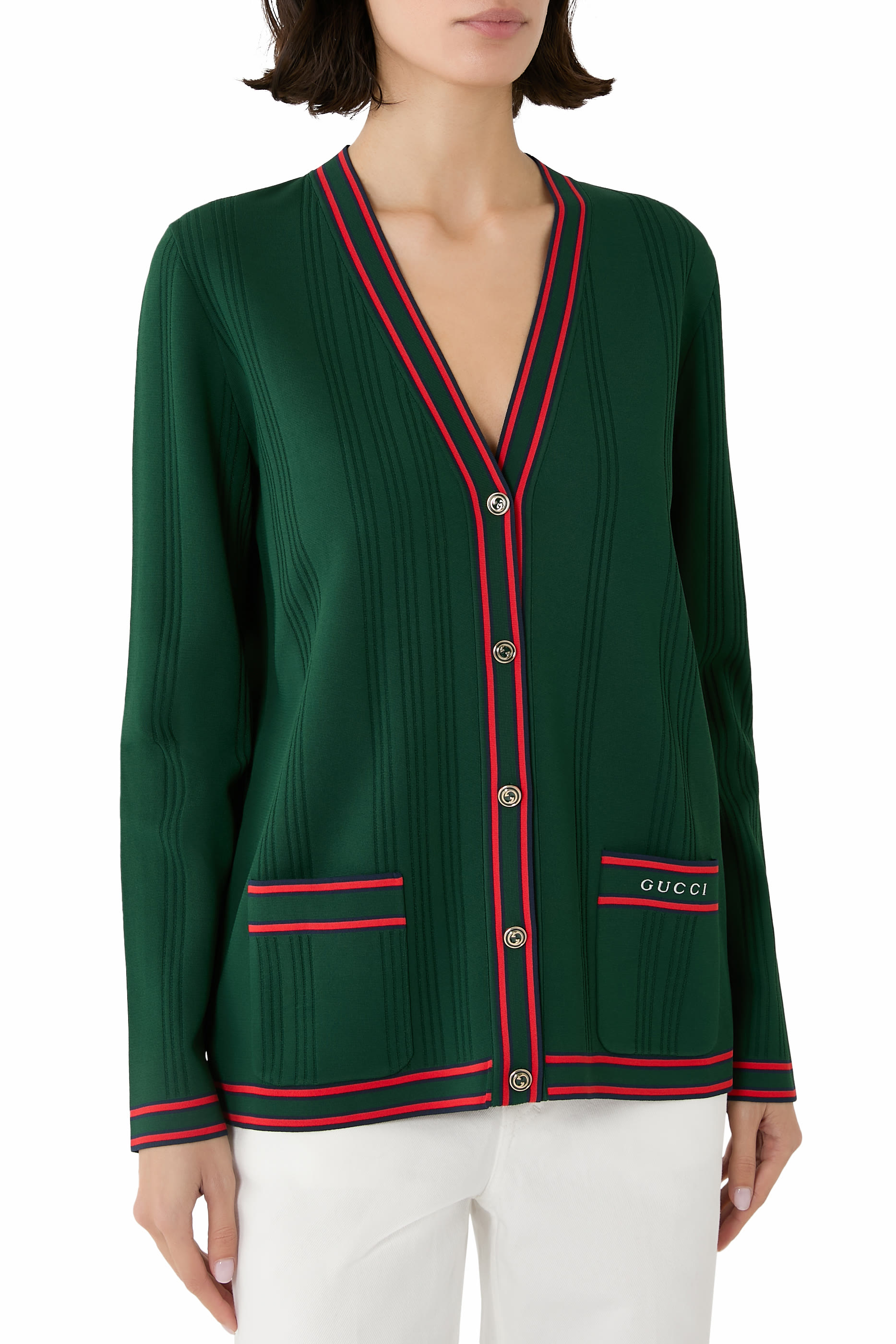Cardigan with Striped Trim