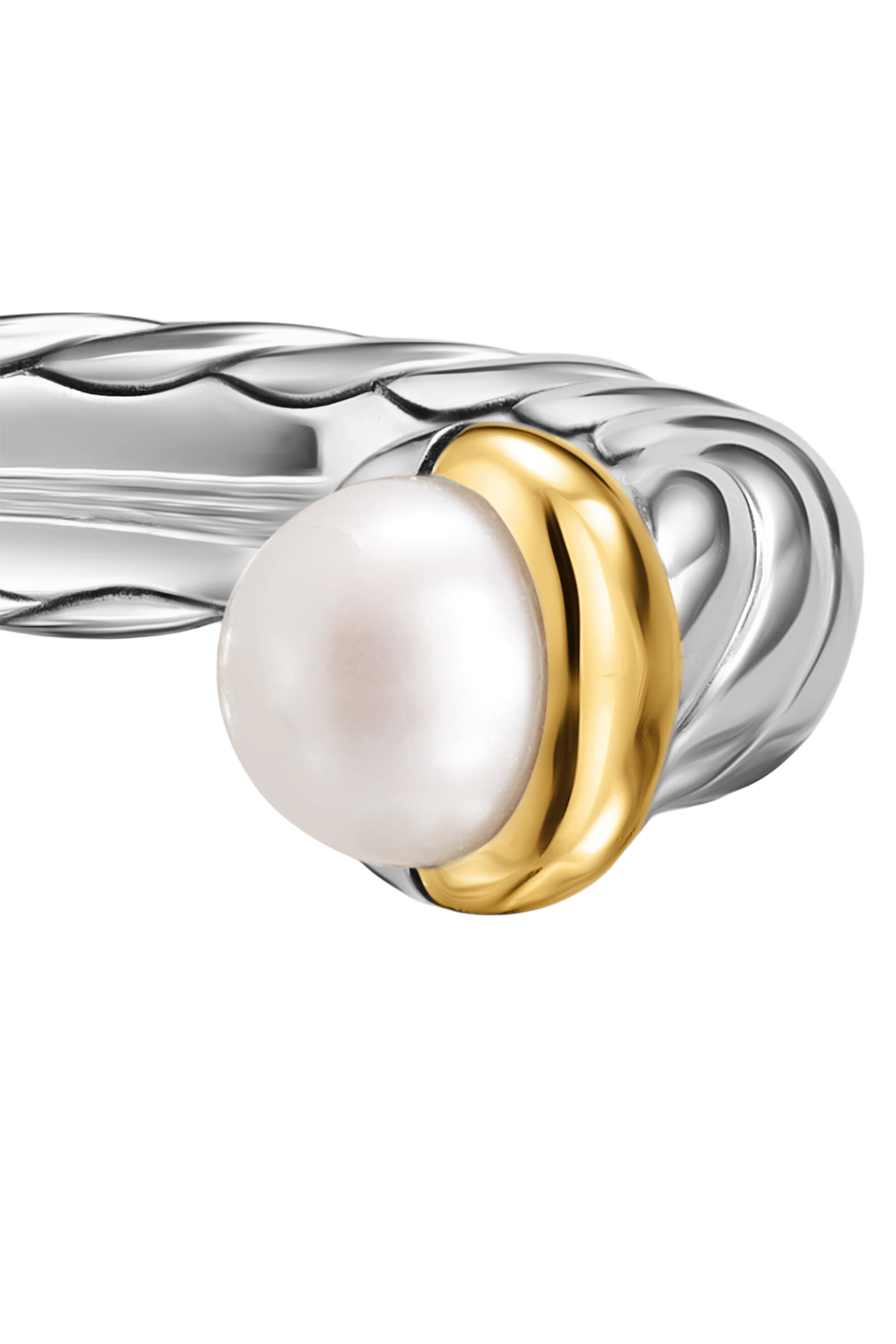 Petite Cable Open Ring, Sterling Silver with 14K Yellow Gold & Pearls