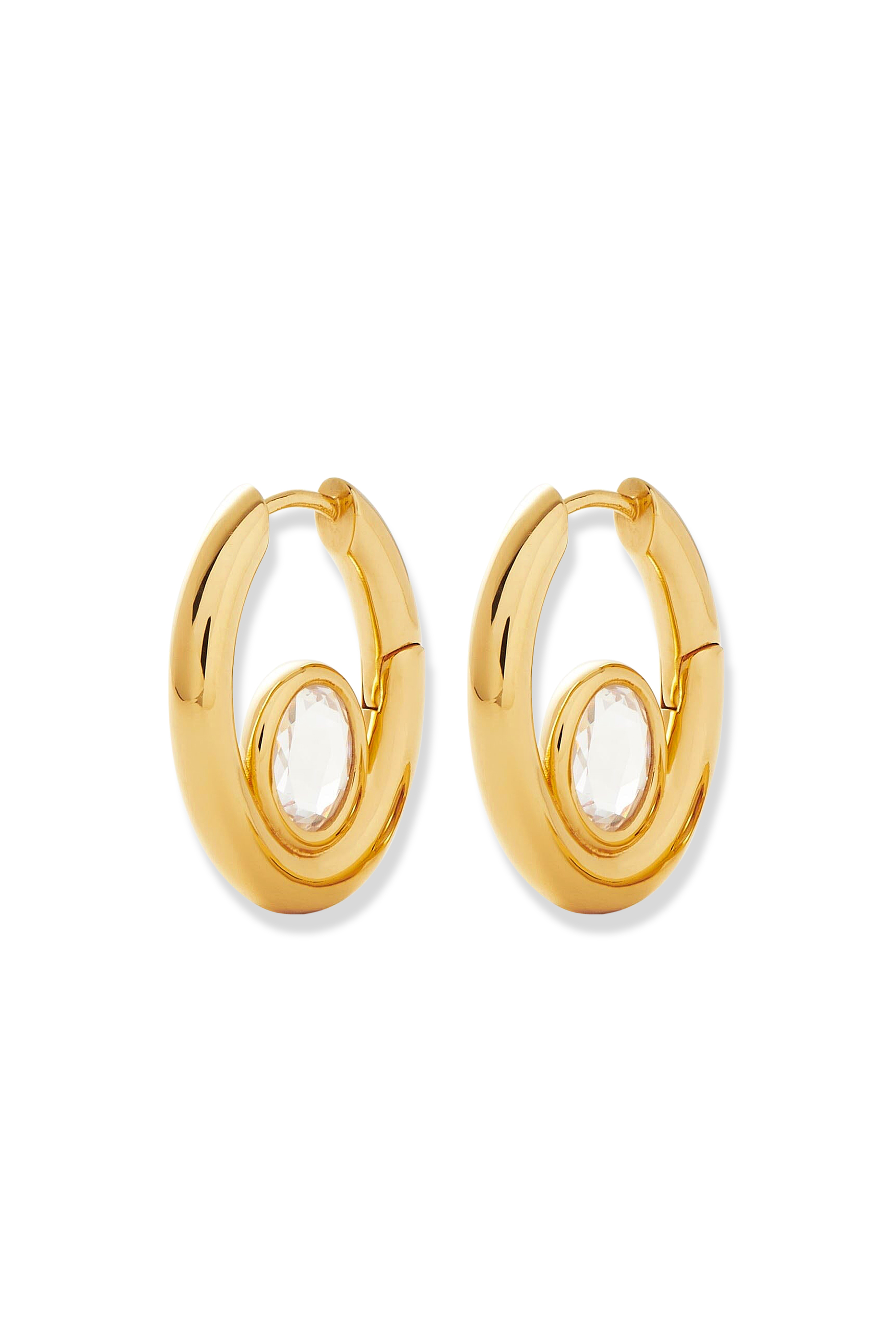 Oval Stone Hoop Earrings, 18k Gold-Plated Sterling Silver