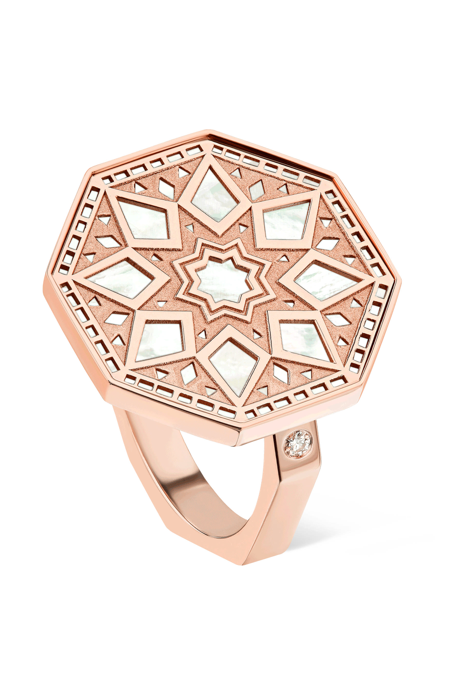 Classic Turath Ring, 18k Pink Gold & Mother-of-Pearl, Diamonds