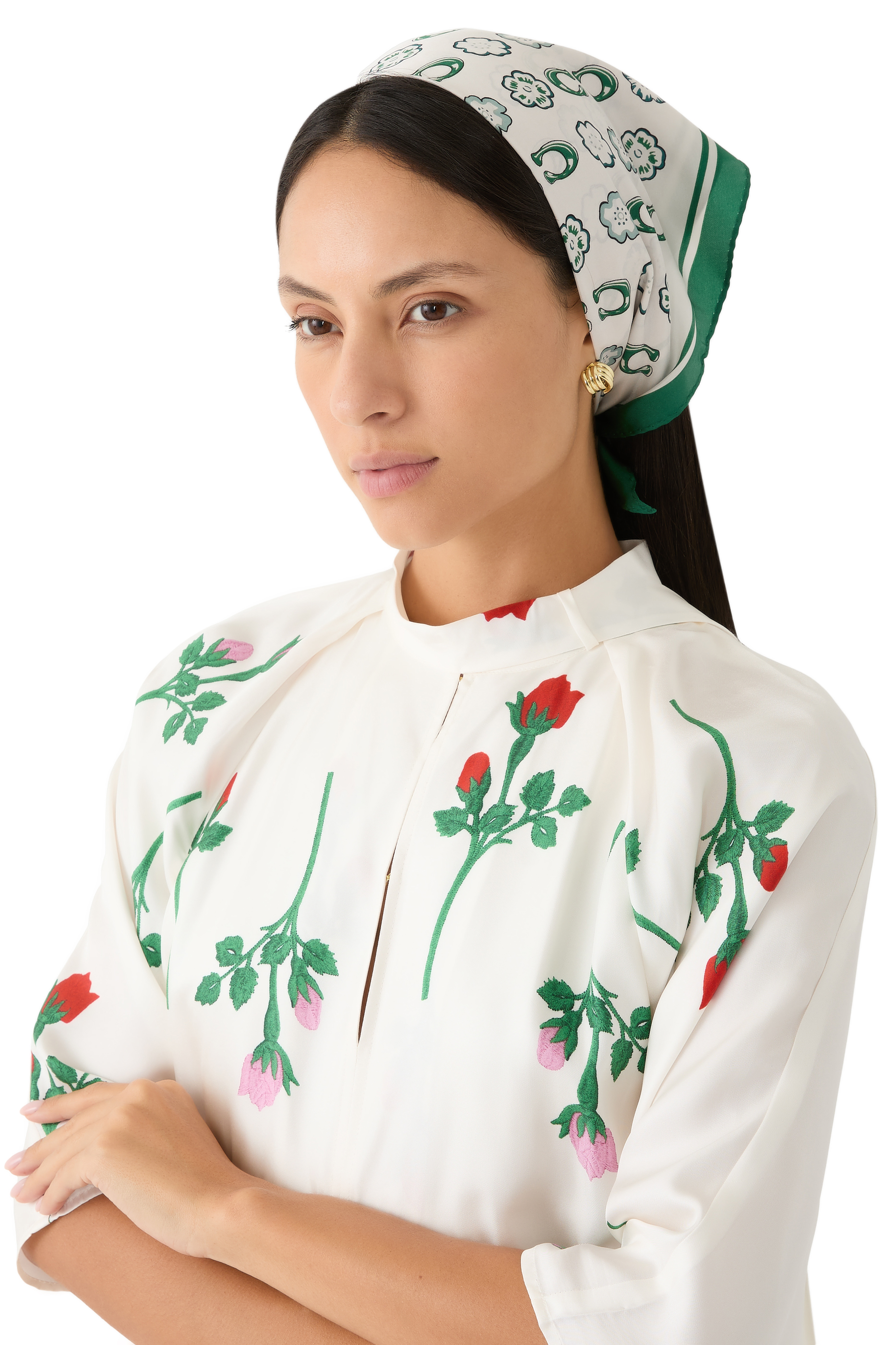 Tea Rose Print Silk Diamond Scarf