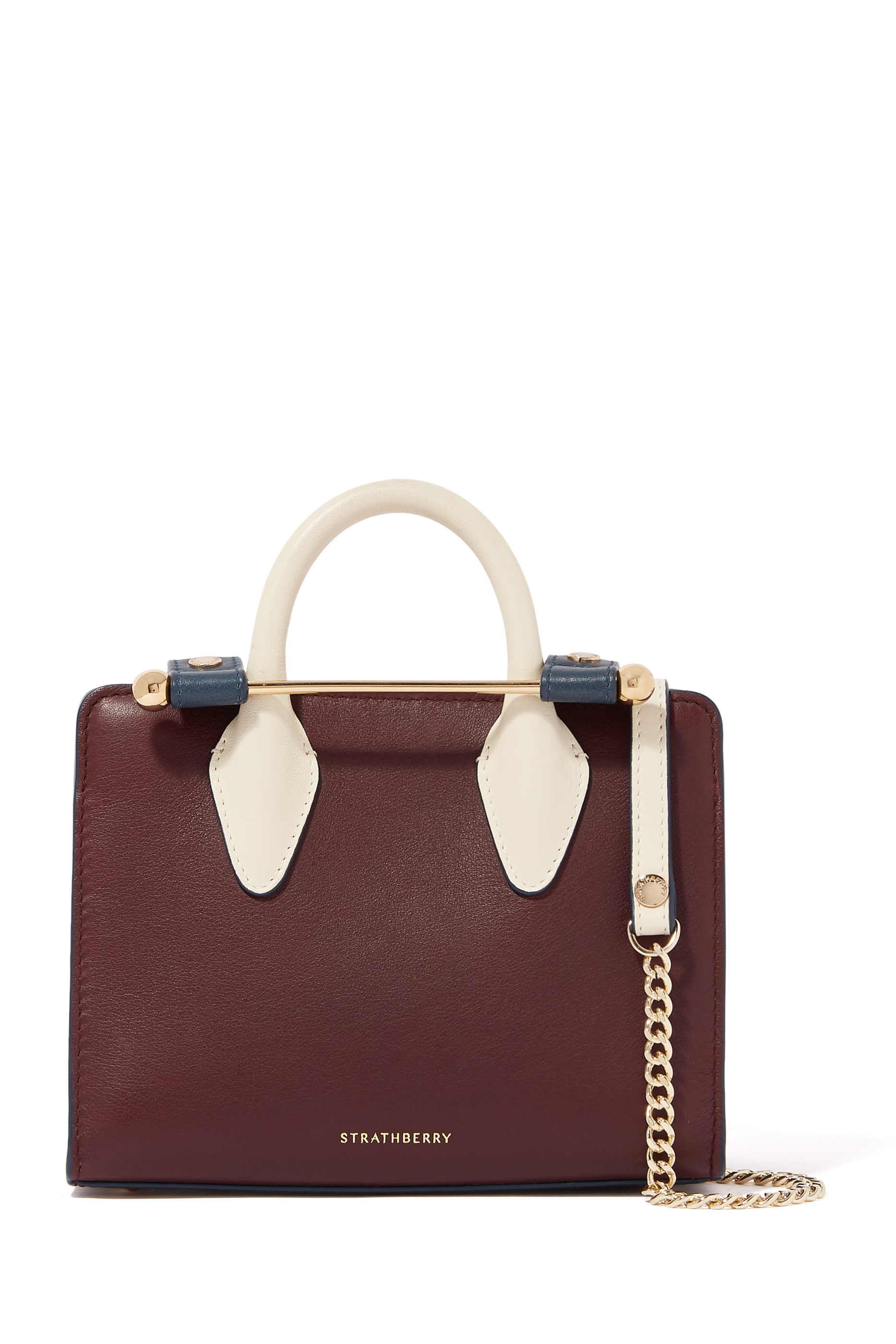 Buy Burgundy Strathberry Tricolor Nano Tote Bag - Womens for AED 2100.00 Tote Bags ...