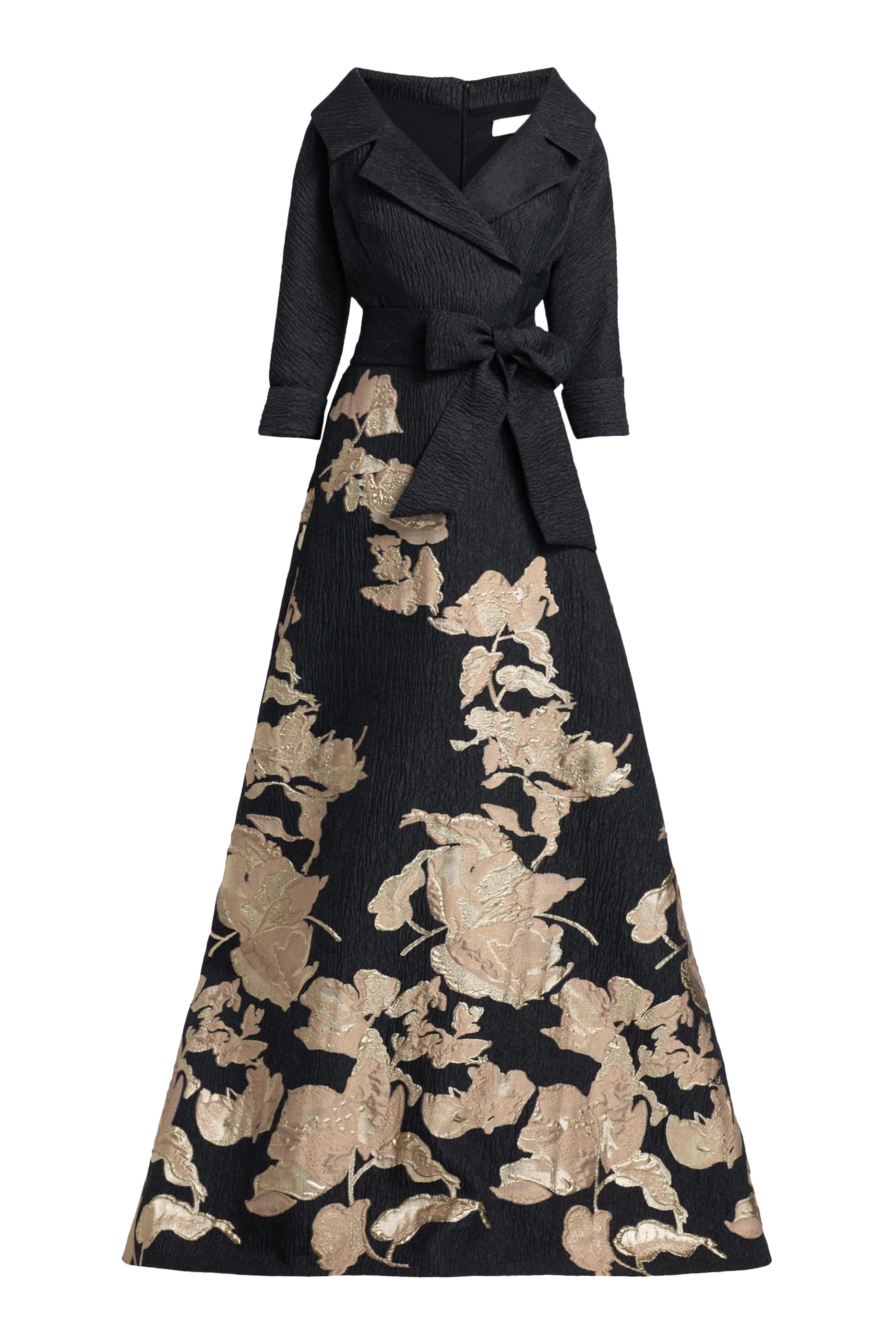 Metallic Jacquard Floral Shirtdress Gown