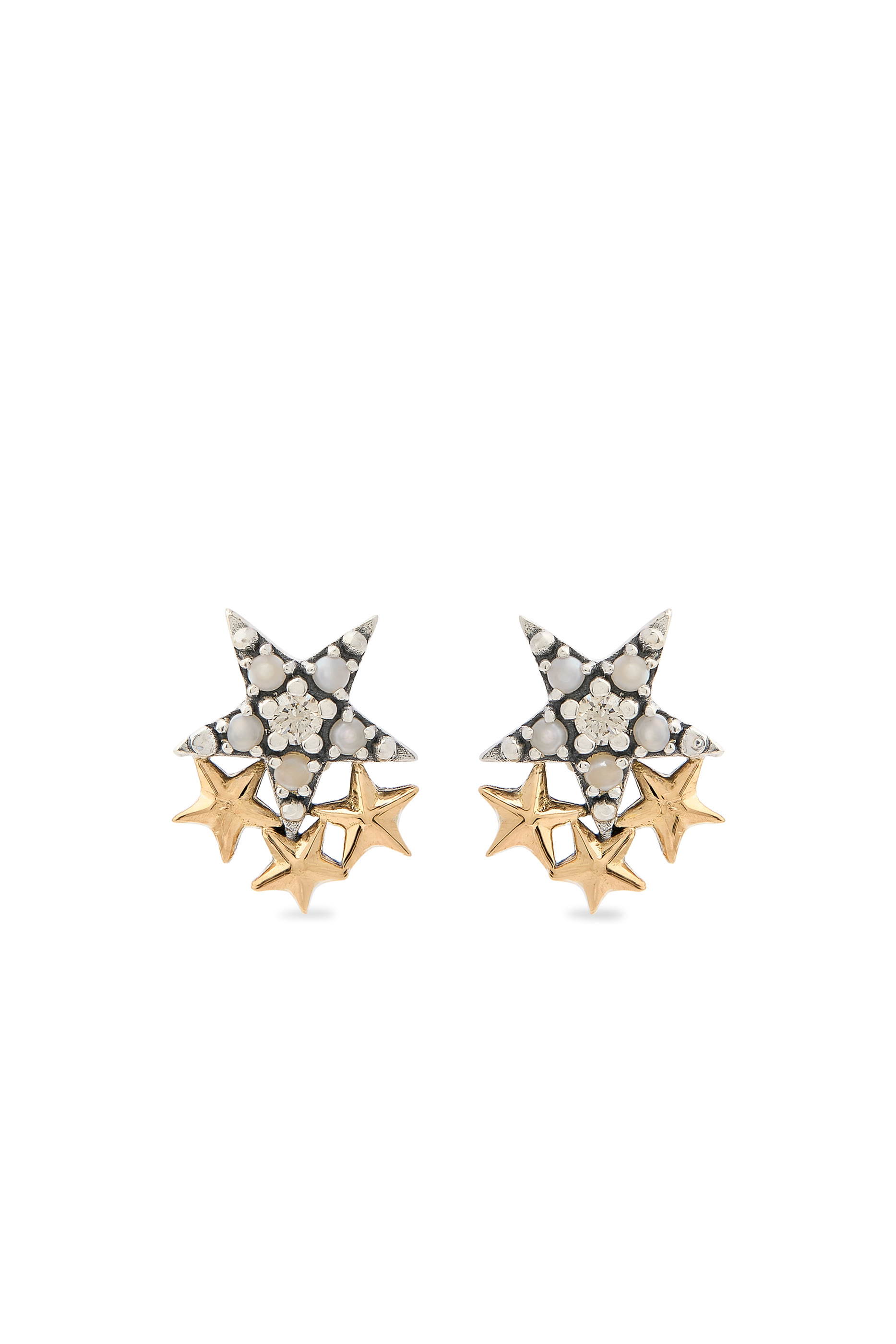 Azza Fahmy Soraya Constellation Star Earrings, 18K Gold with Sterling Silver, Pearls & Diamonds