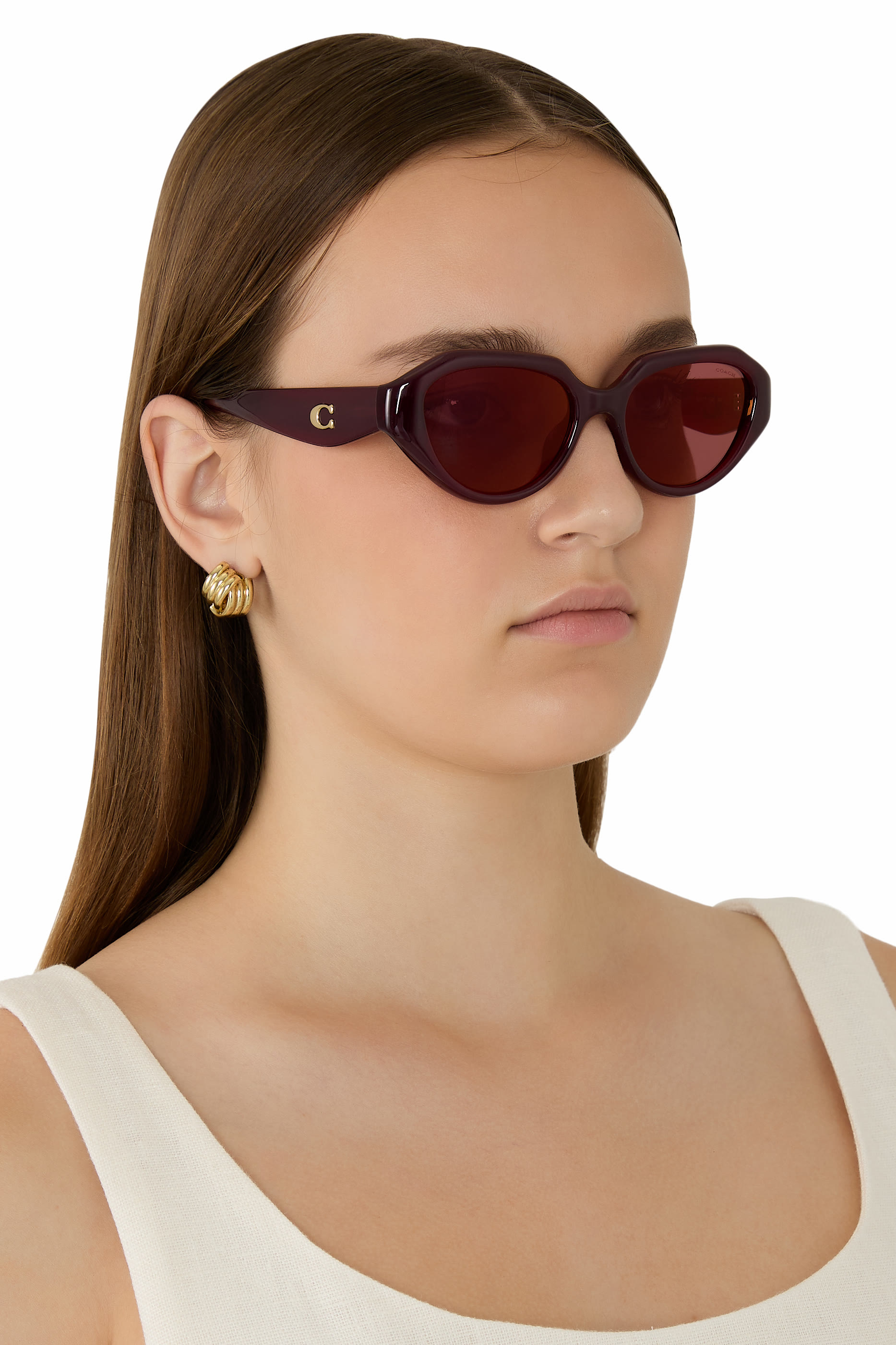Irreg Frame Sculpted C Logo Temple Sunglasses