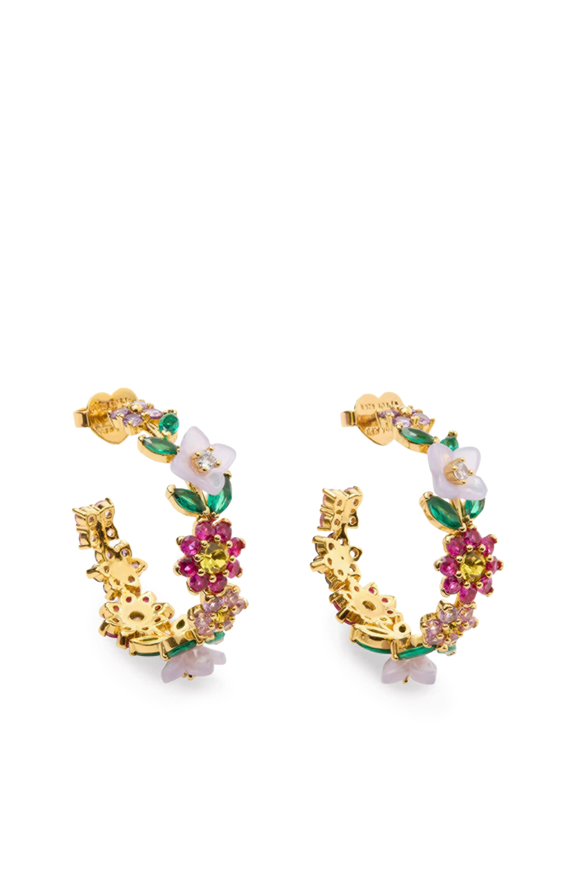 Bursting Blooms Hoops, Brass, Titanium Posts & Cubic Zirconia, Czech Glass Stone, Resin