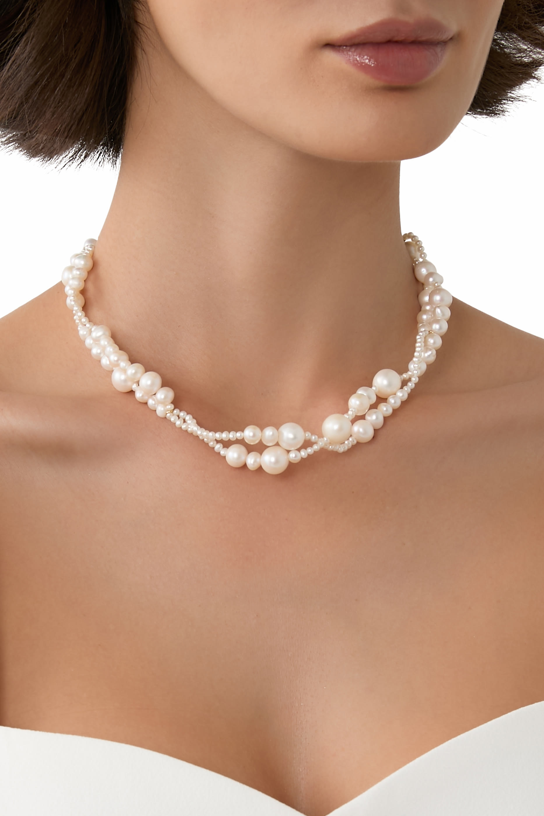 Edo Necklace, Recycled Sterling Silver Plated in 18k Yellow Gold &  Freshwater Pearls