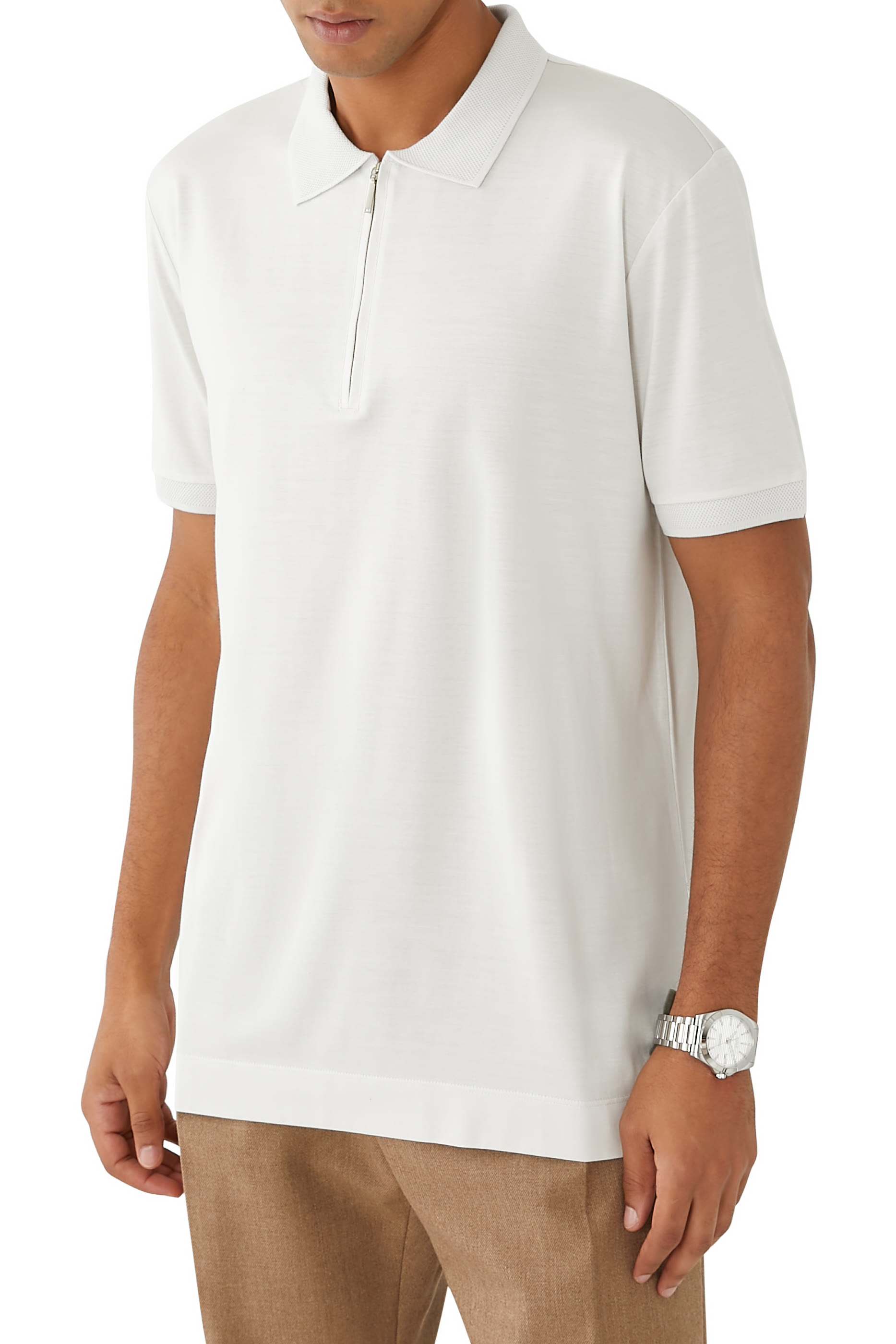 Zip-Placket Polo Shirt