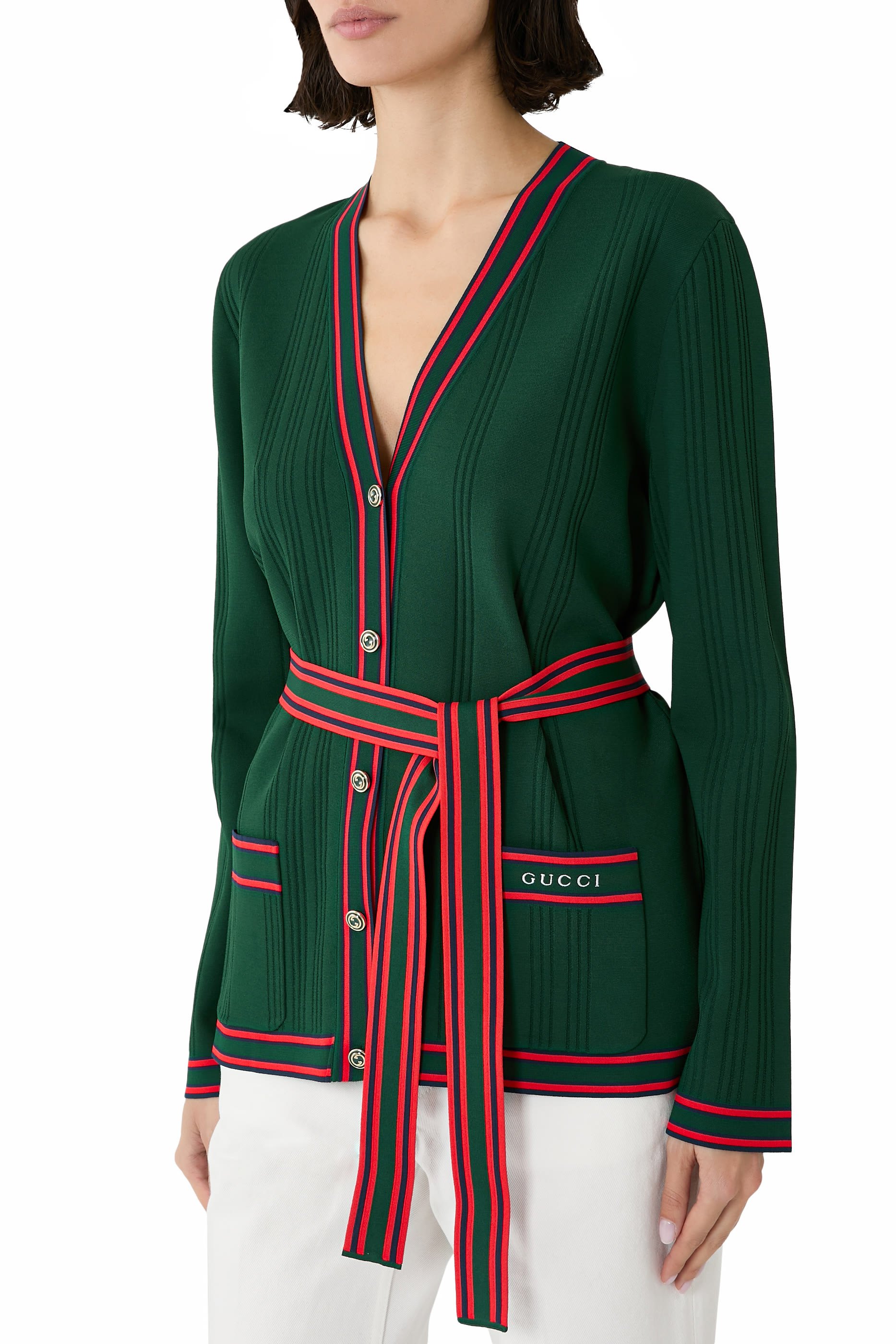 Cardigan with Striped Trim