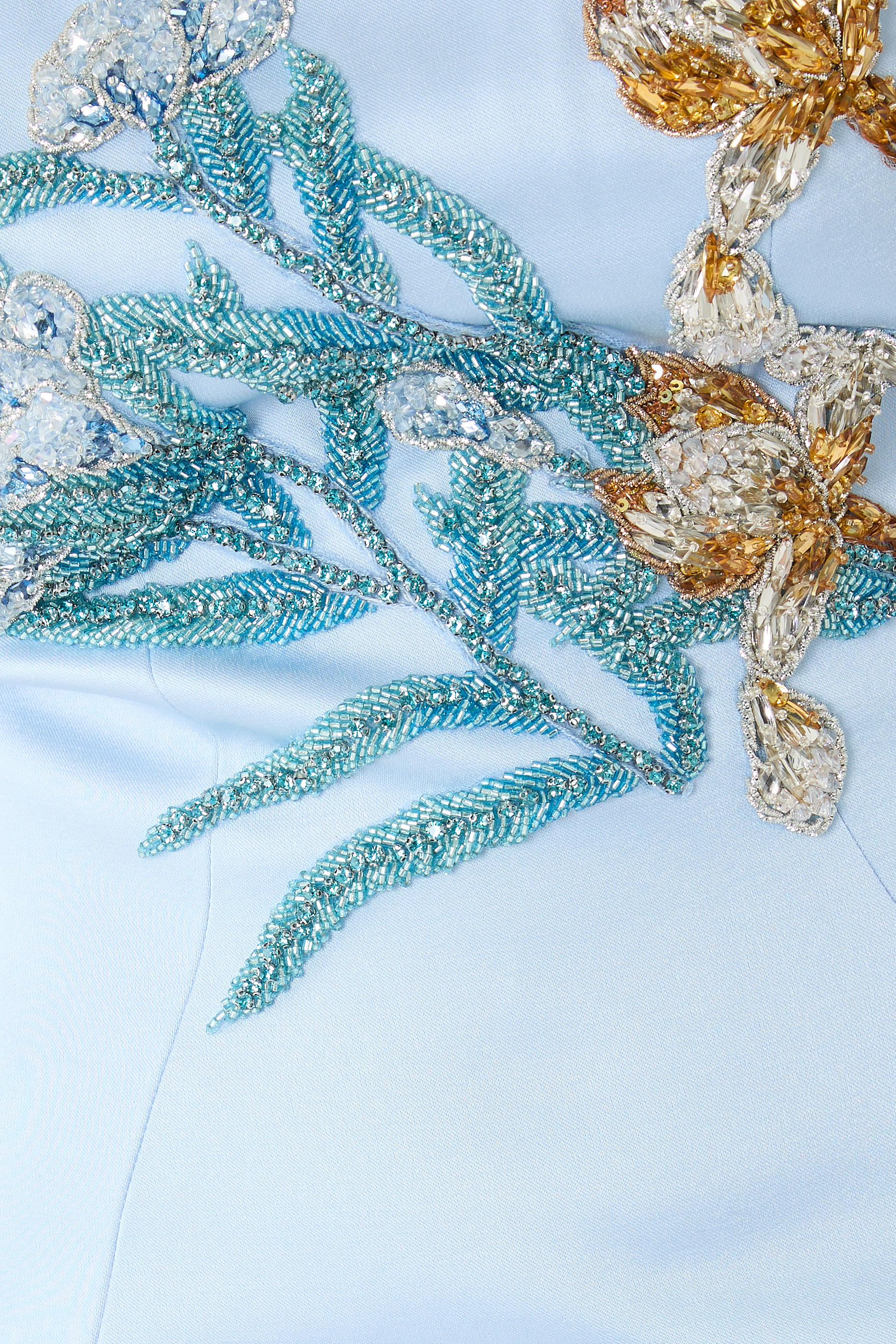 Embroidered Cape Strapless Gown