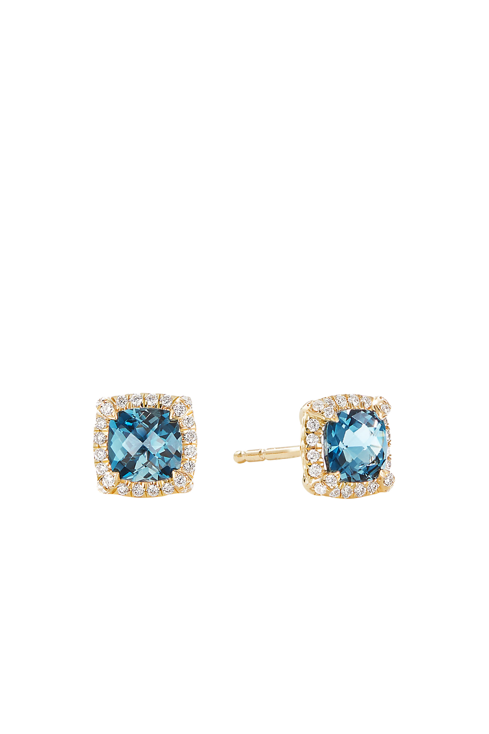 Petite Chatelaine Stud Earrings, 18k Yellow Gold with Blue Topaz & Diamonds