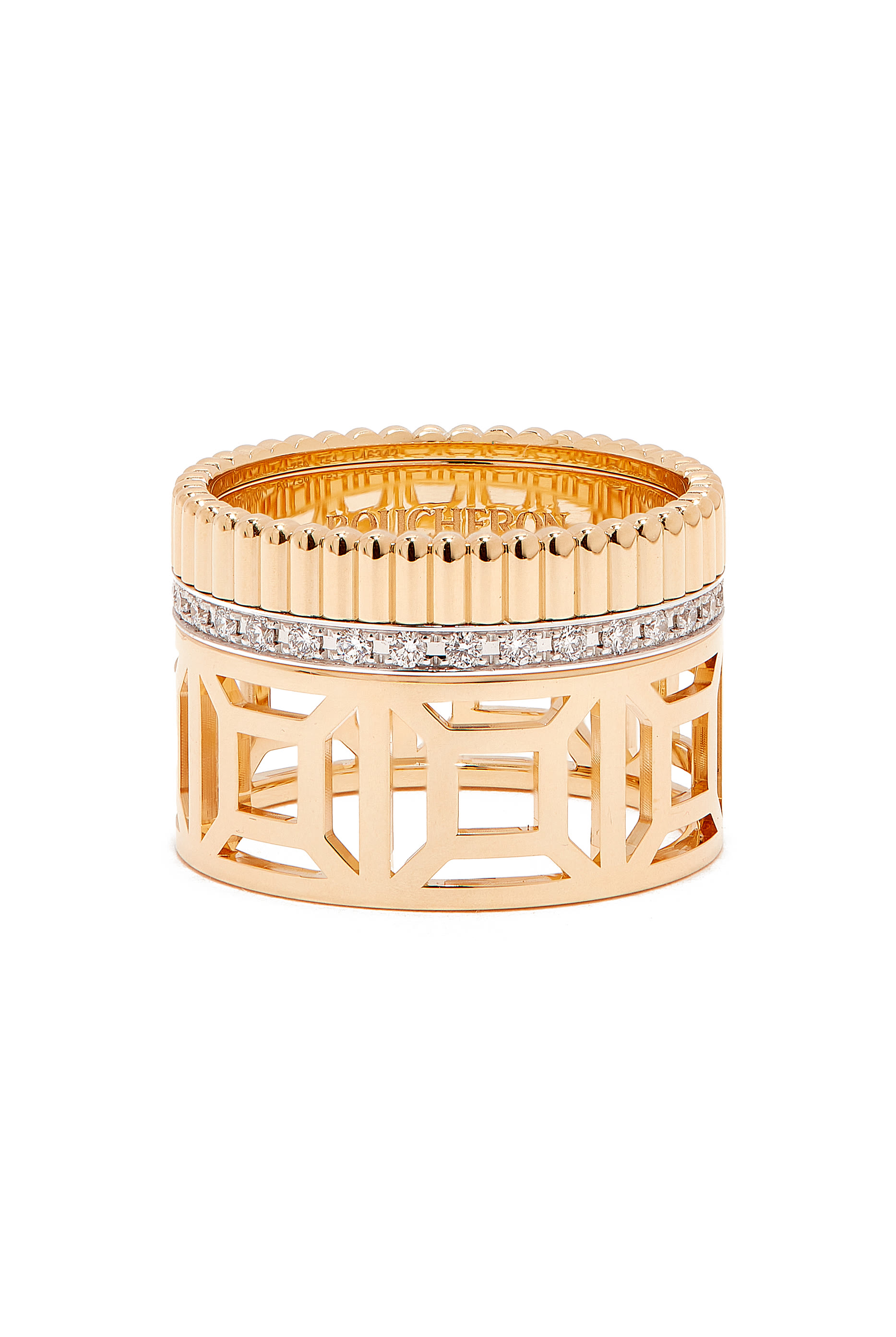 Quatre Radiant Open Work Edition Ring, 18k Mix Gold & Diamonds