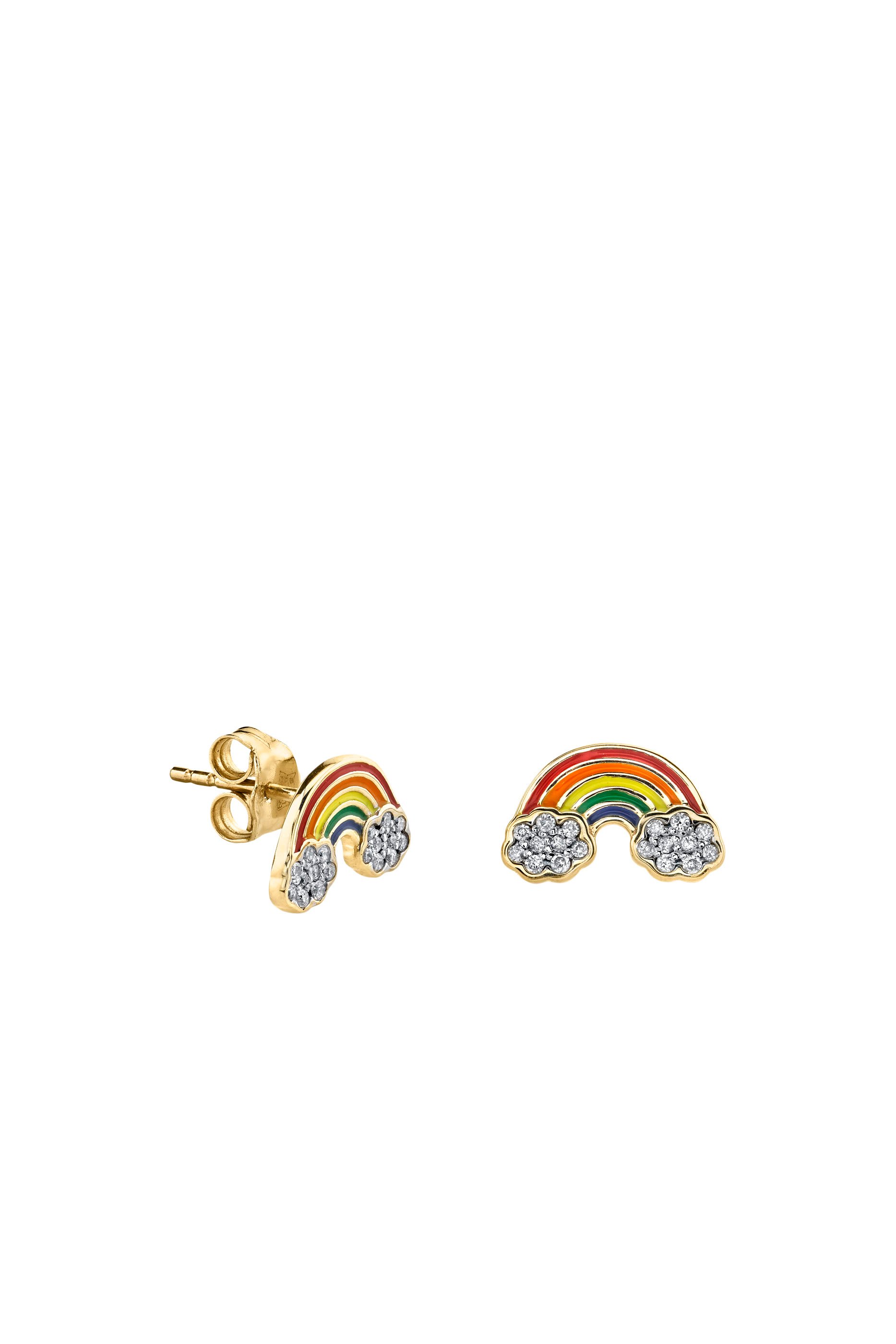 Kids Rainbow Earrings, 14k Yellow Gold &amp; Diamonds