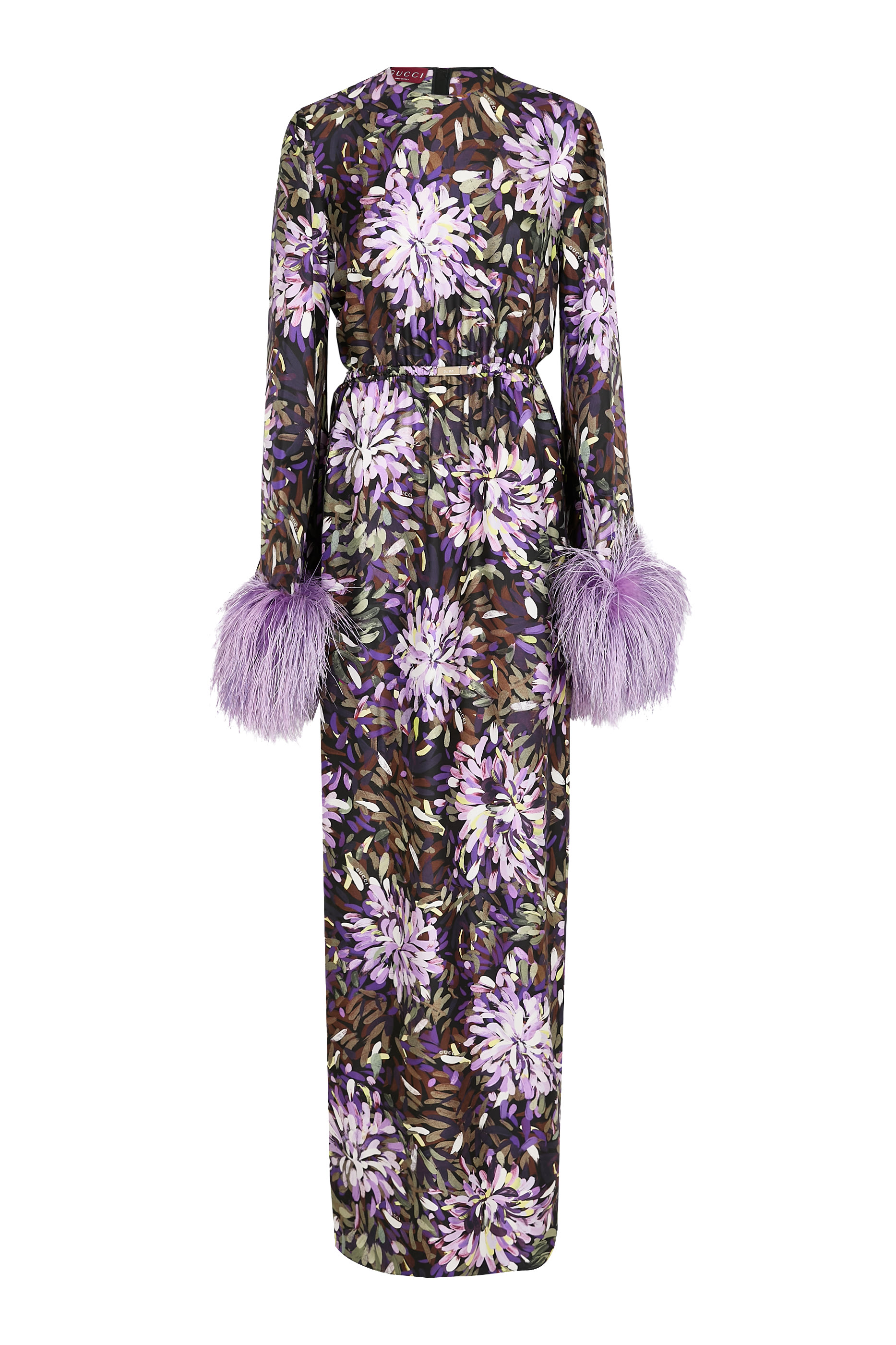 Printed Dress with Feather Cuffs