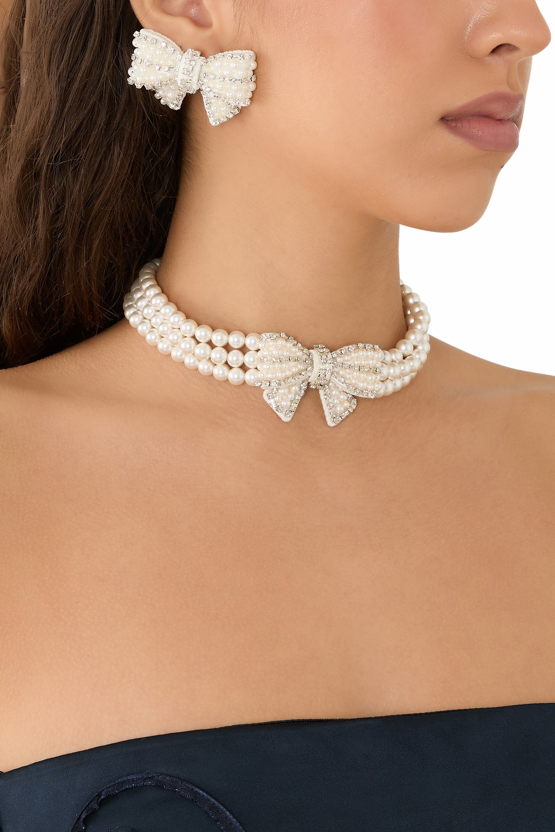 Pearl Satin Bow Necklace