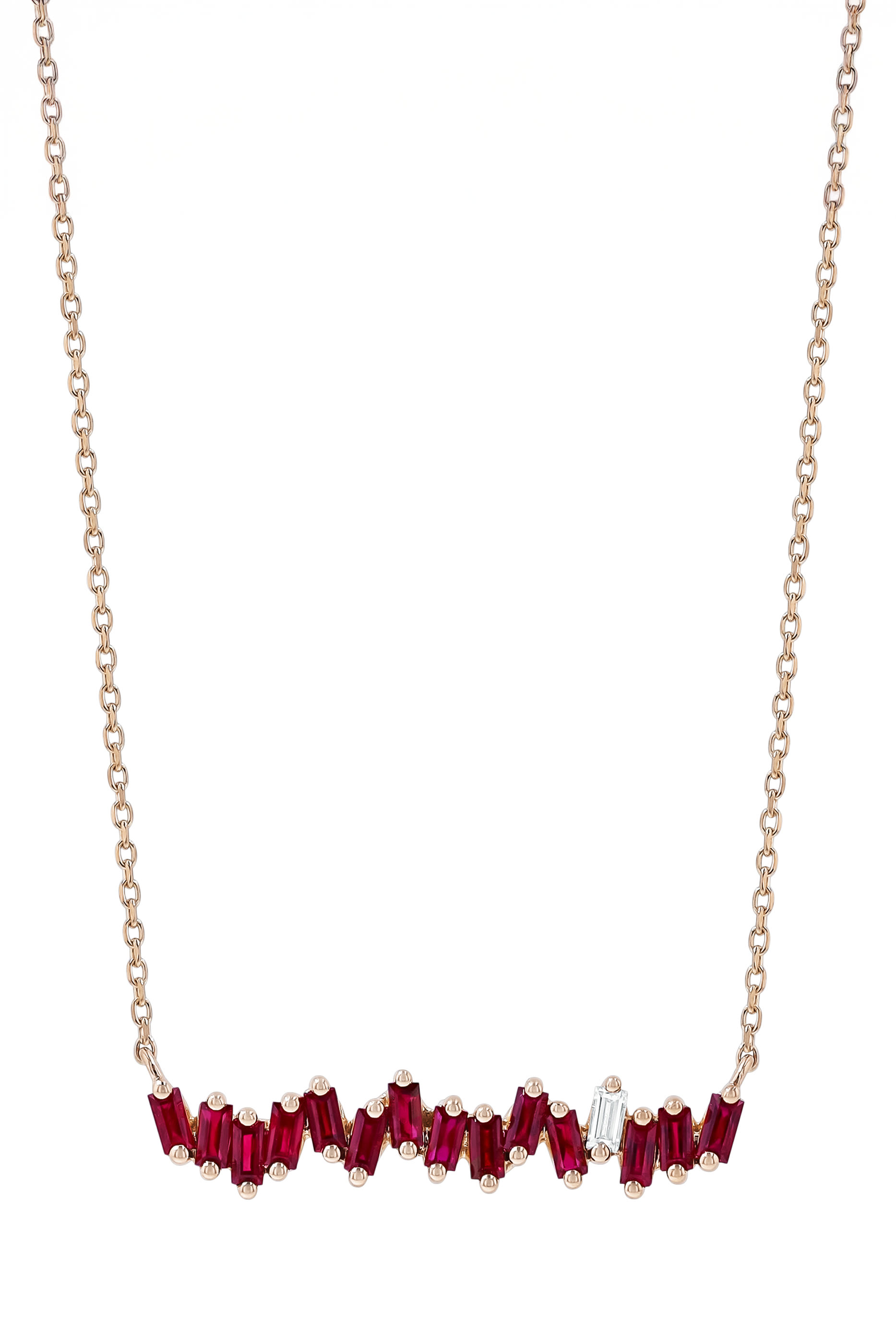 Reborn Bold Ruby Bar Pendant Necklace, 18k Rose Gold & Ruby