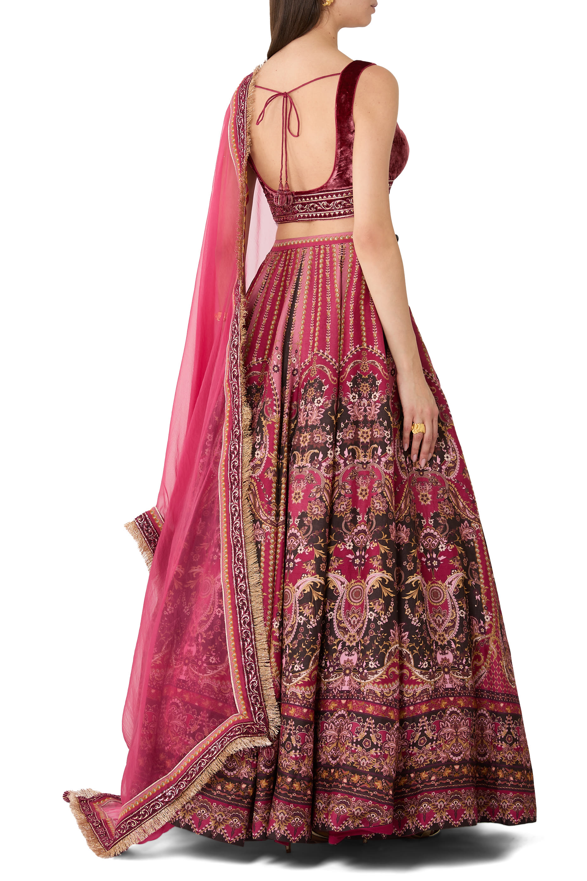 Printed Lehenga Set with Velvet Blouse 