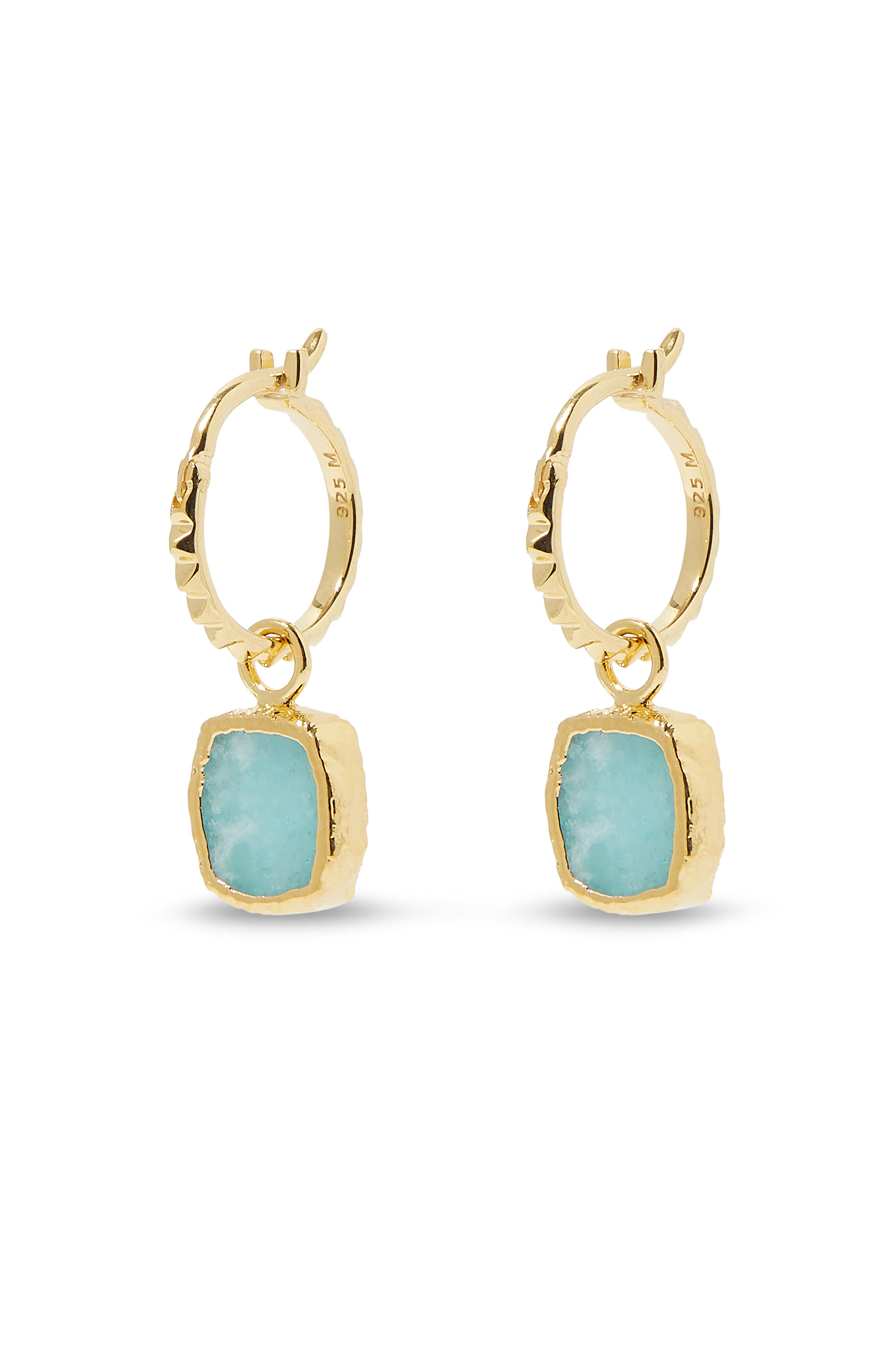 Mini Pyramid Hoop Earrings, 18k Gold-Plated Vermeil with Amazonite