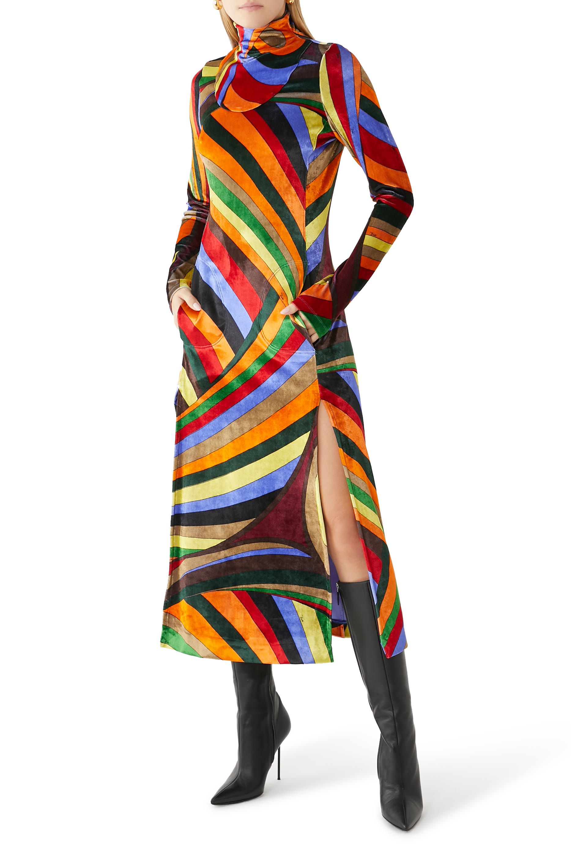 Multicolor Velvet Stripe Dress