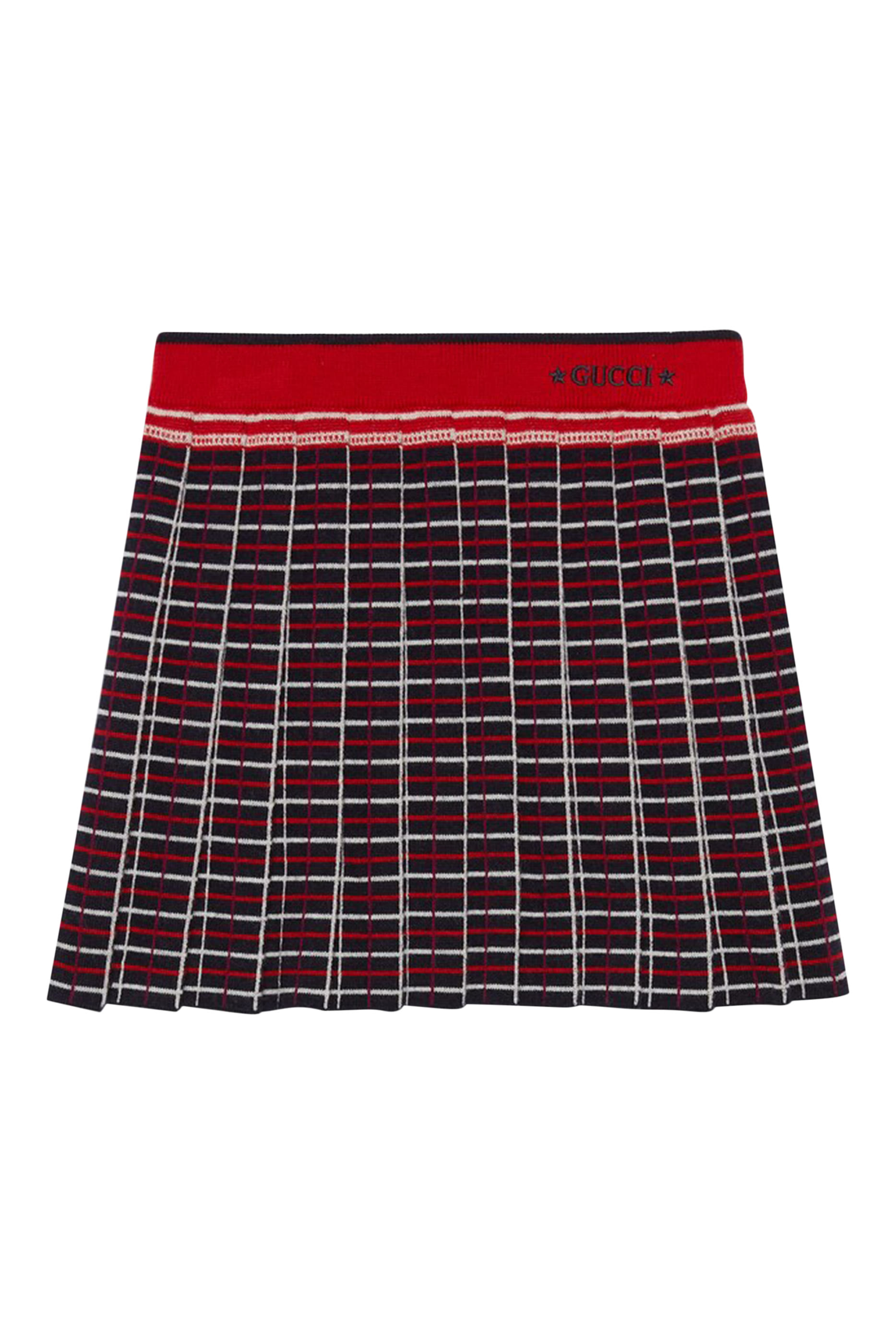Kids Tartan Embroidered Wool Skirt