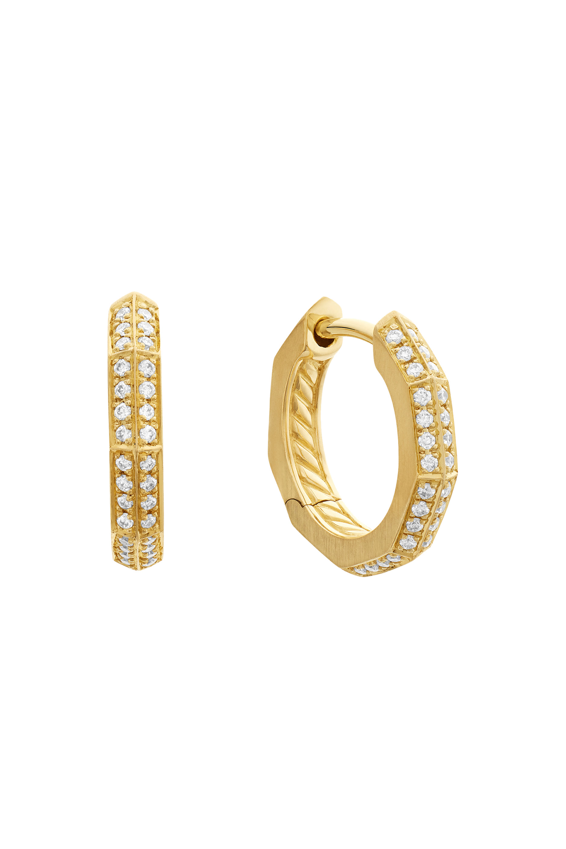 Stax Faceted Huggie Hoop Earrings, 18k Yellow Gold & Diamonds