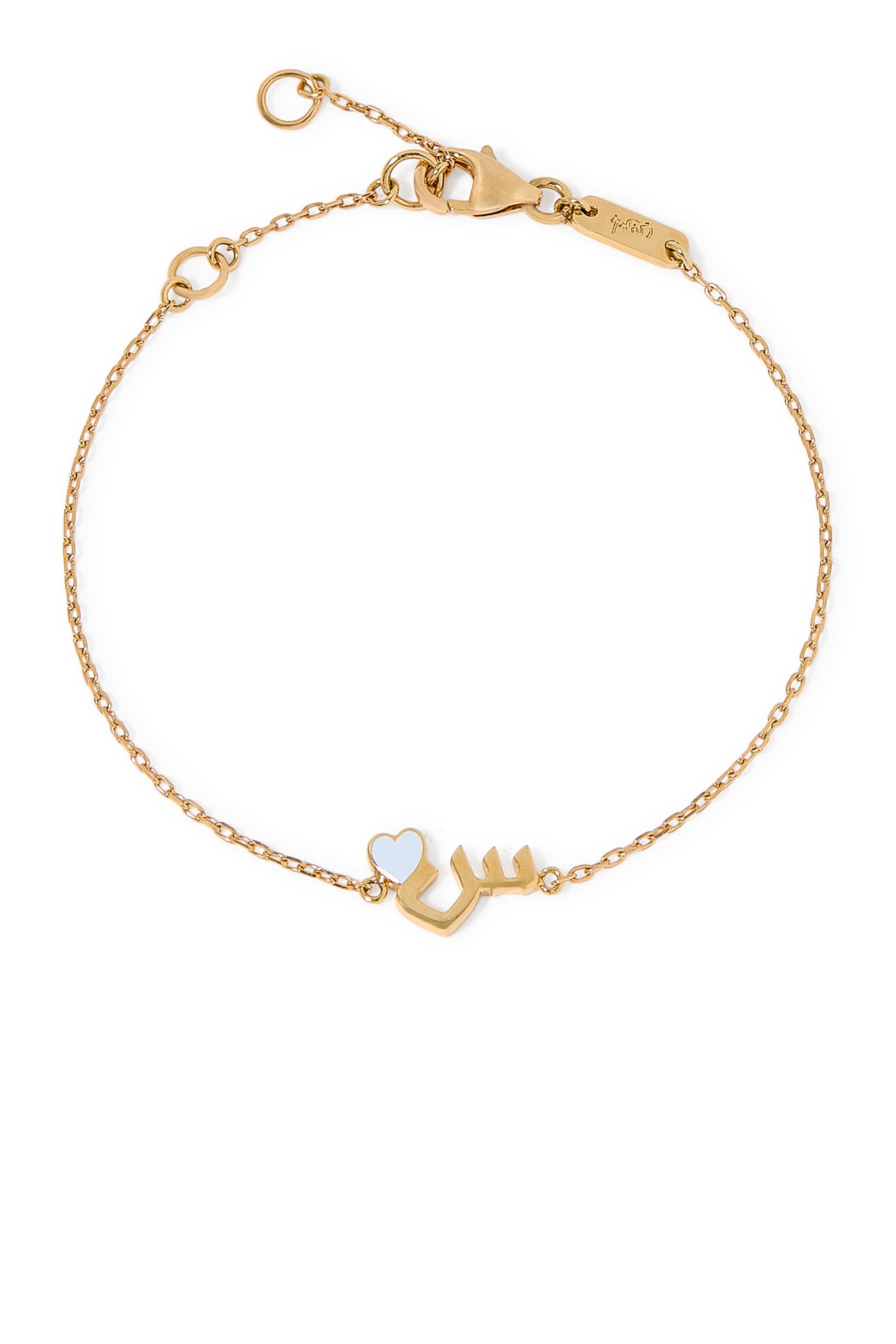 Kids Tiny Bling Heart Letter Seen Bracelet,, 18k Yellow Gold & Enamel