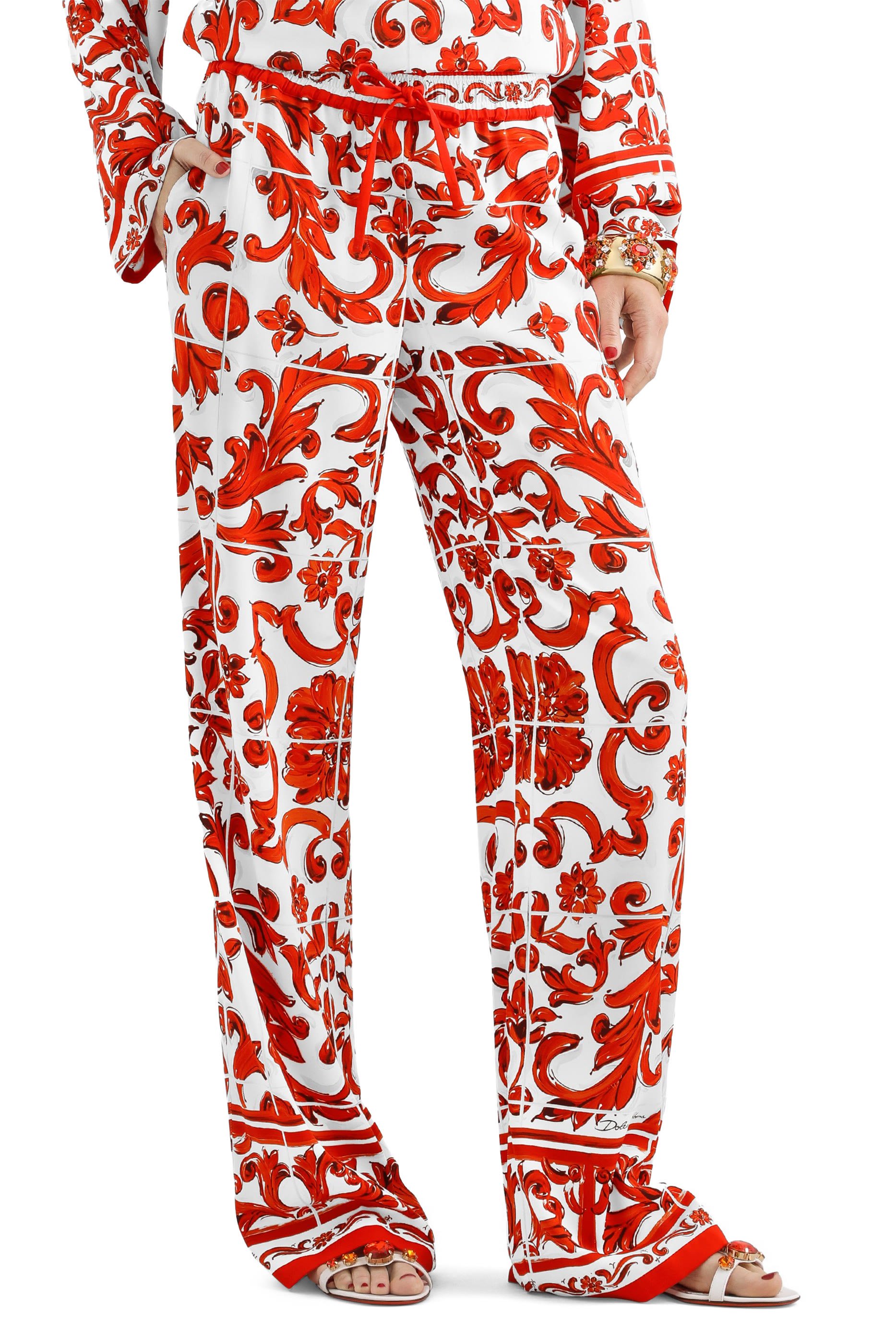 Majolica-Print Silk Twill Vanity Trousers