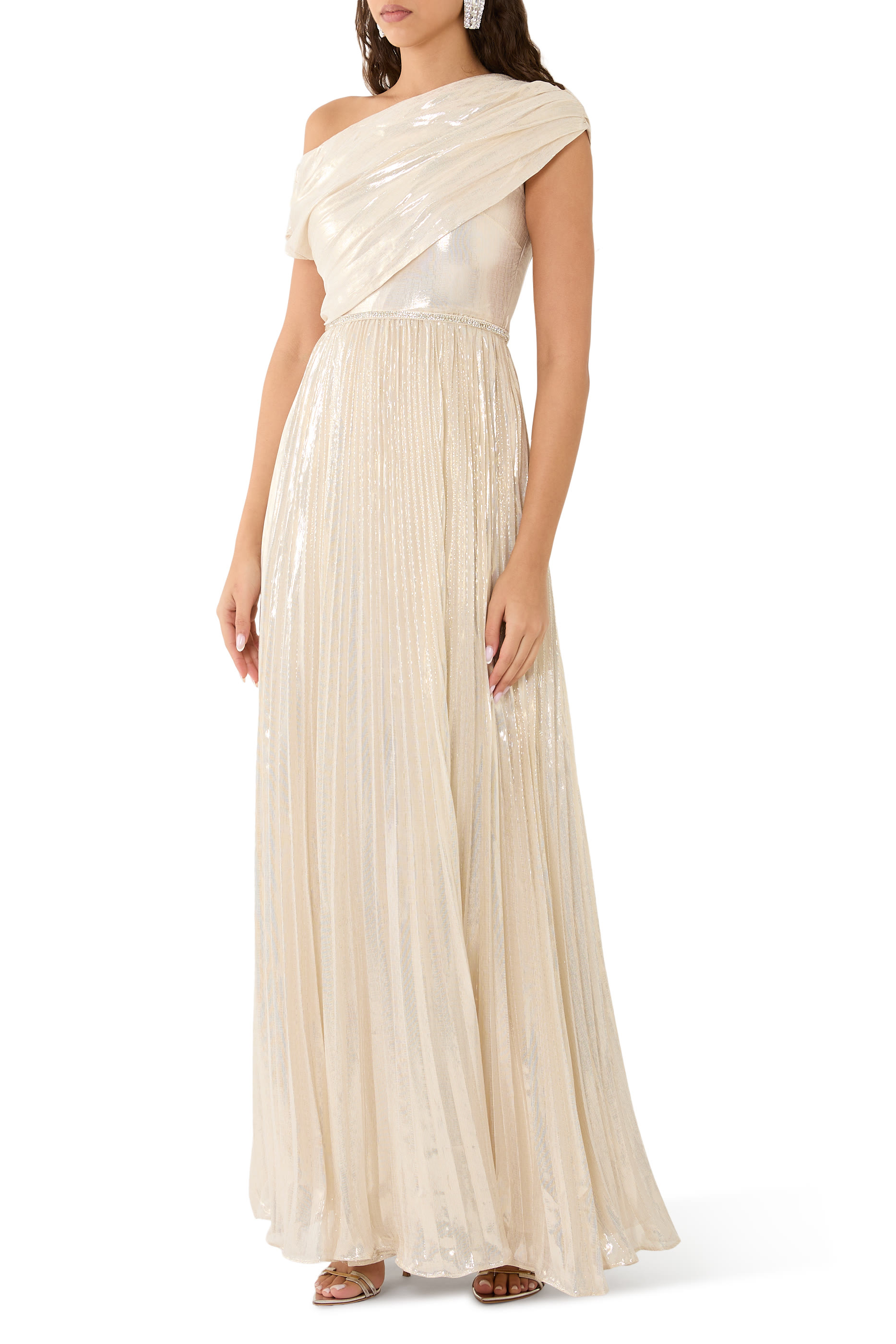 Metallic Chiffon Maxi Dress