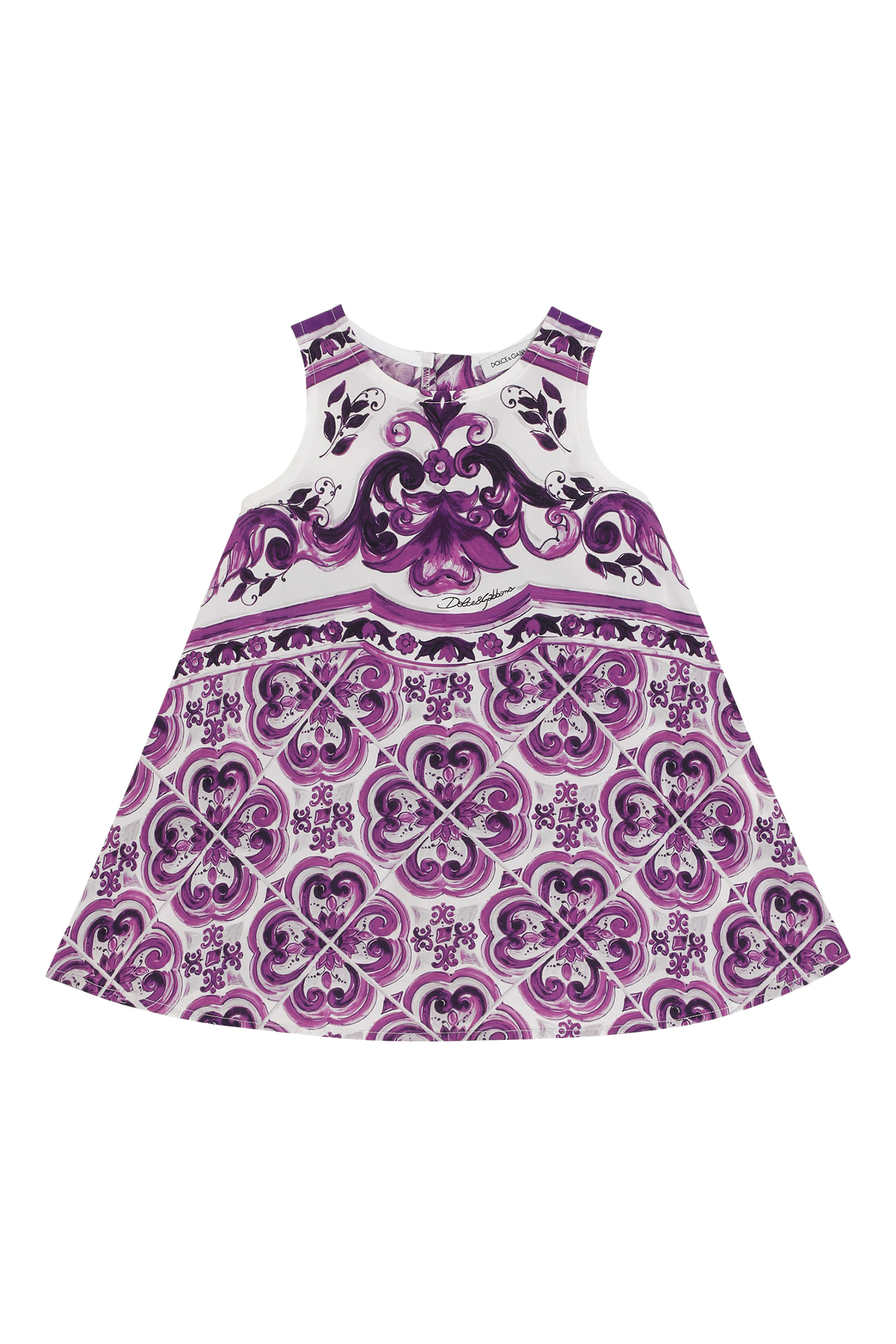 Kids Majolica-Print Sleeveless Cotton Poplin Dress