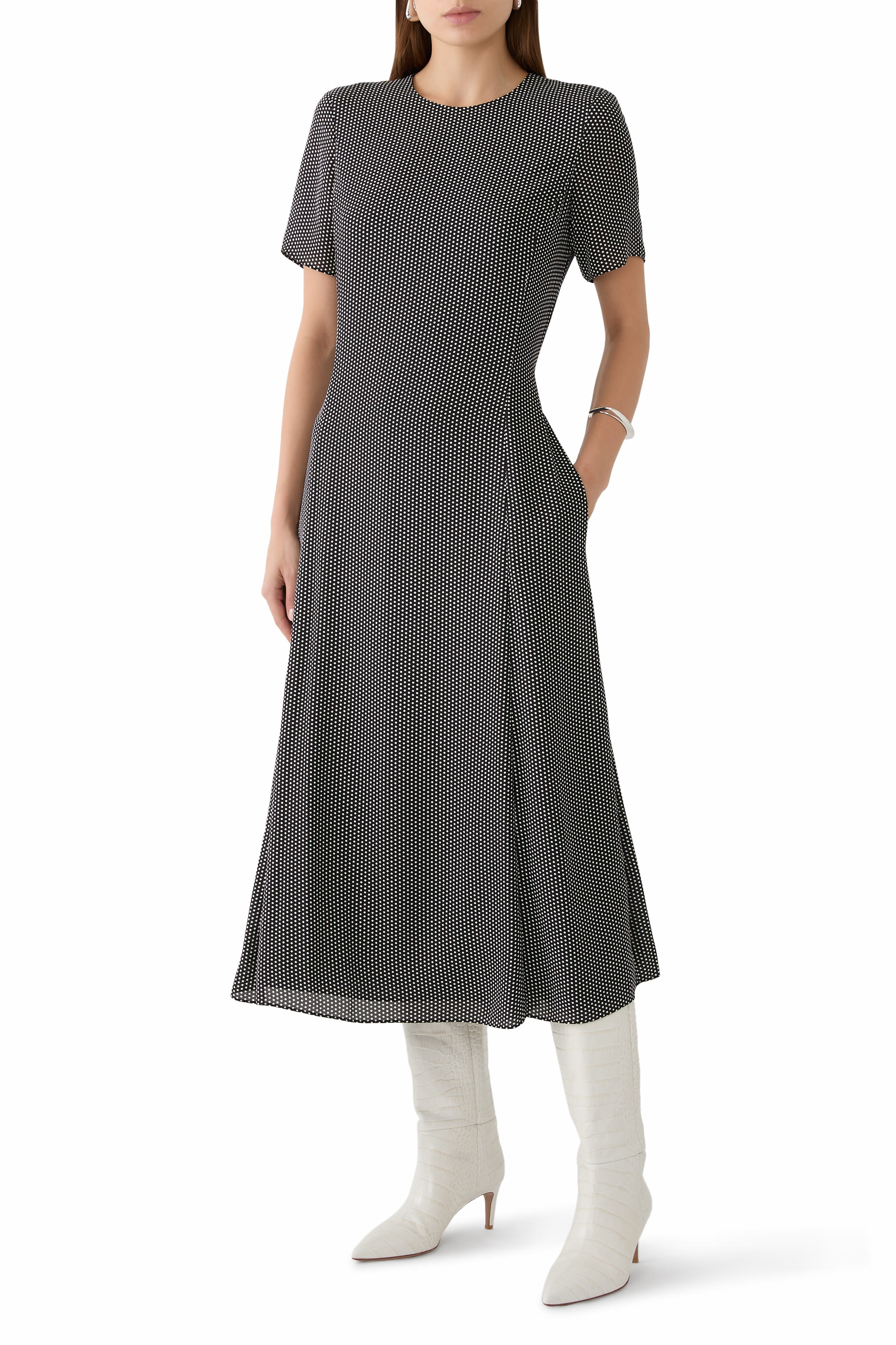 Short Sleeves Flared Midi Dress