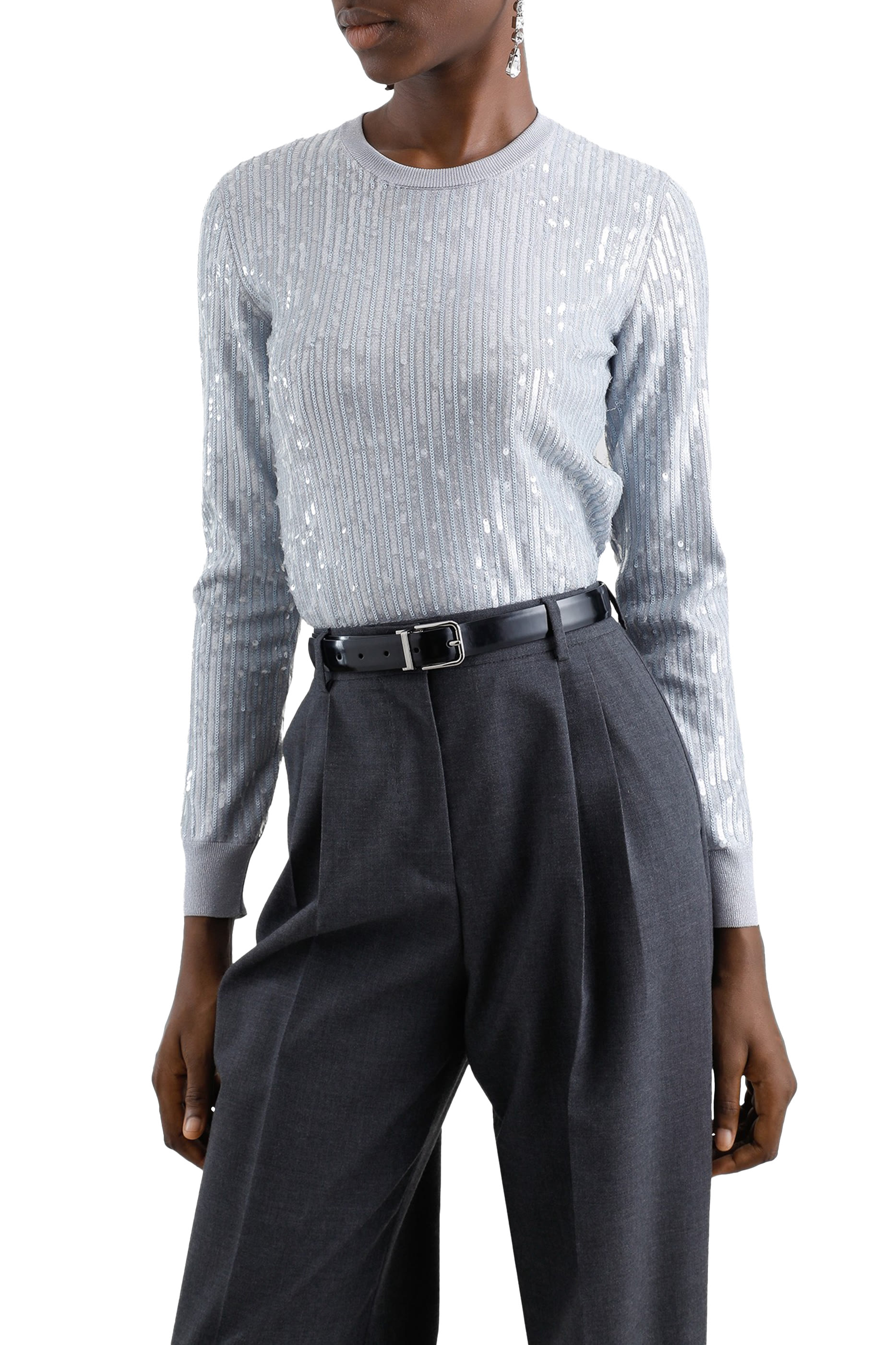 Sequin Embellishment Crew-Neck Sweater