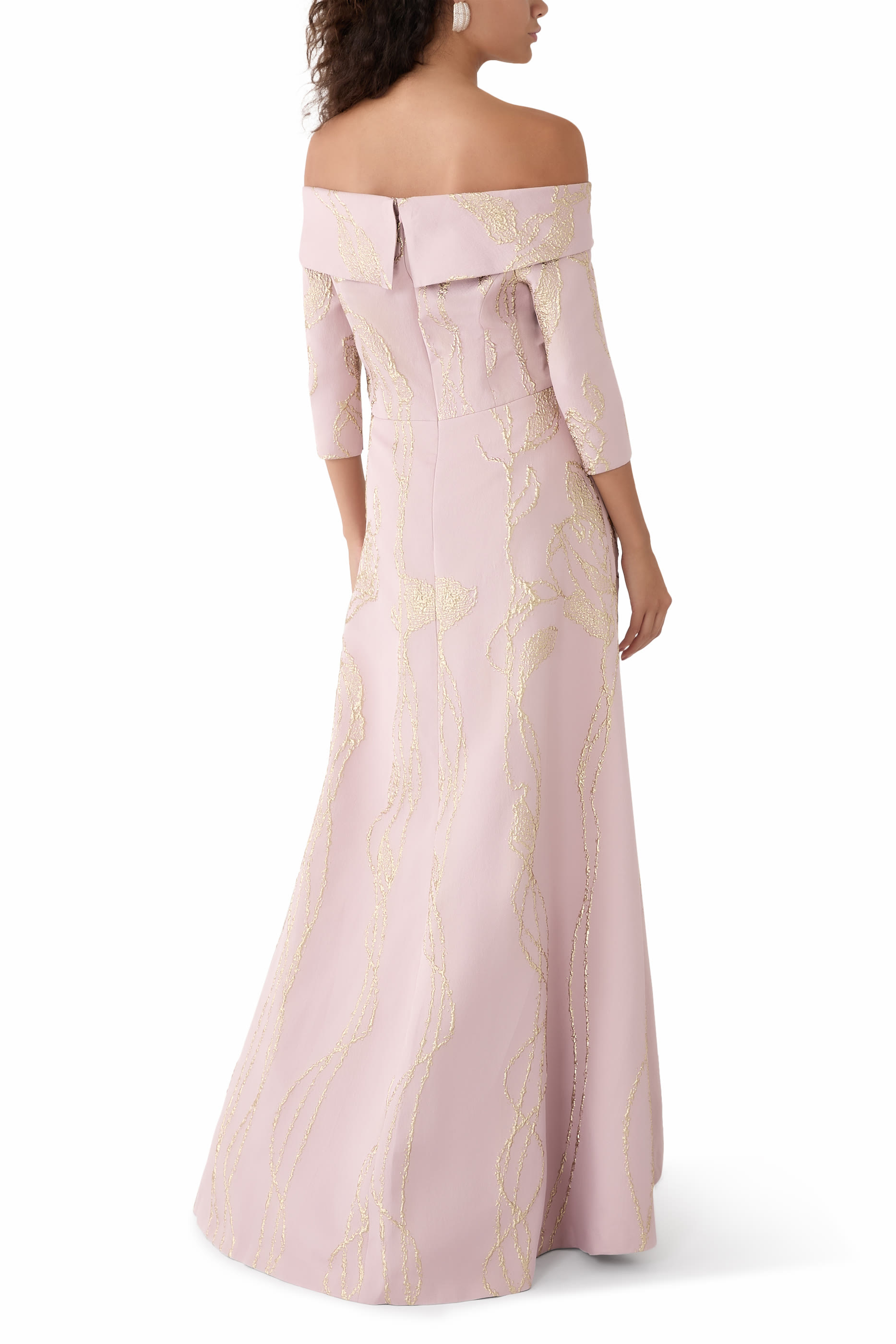 Jacquard Folded Off-Shoulder Gown