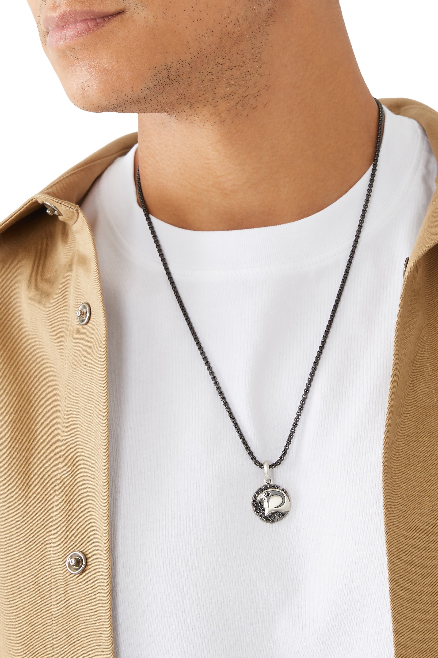 Cairo Falcon Amulet, Silver, Black Diamond & Blue Sapphire