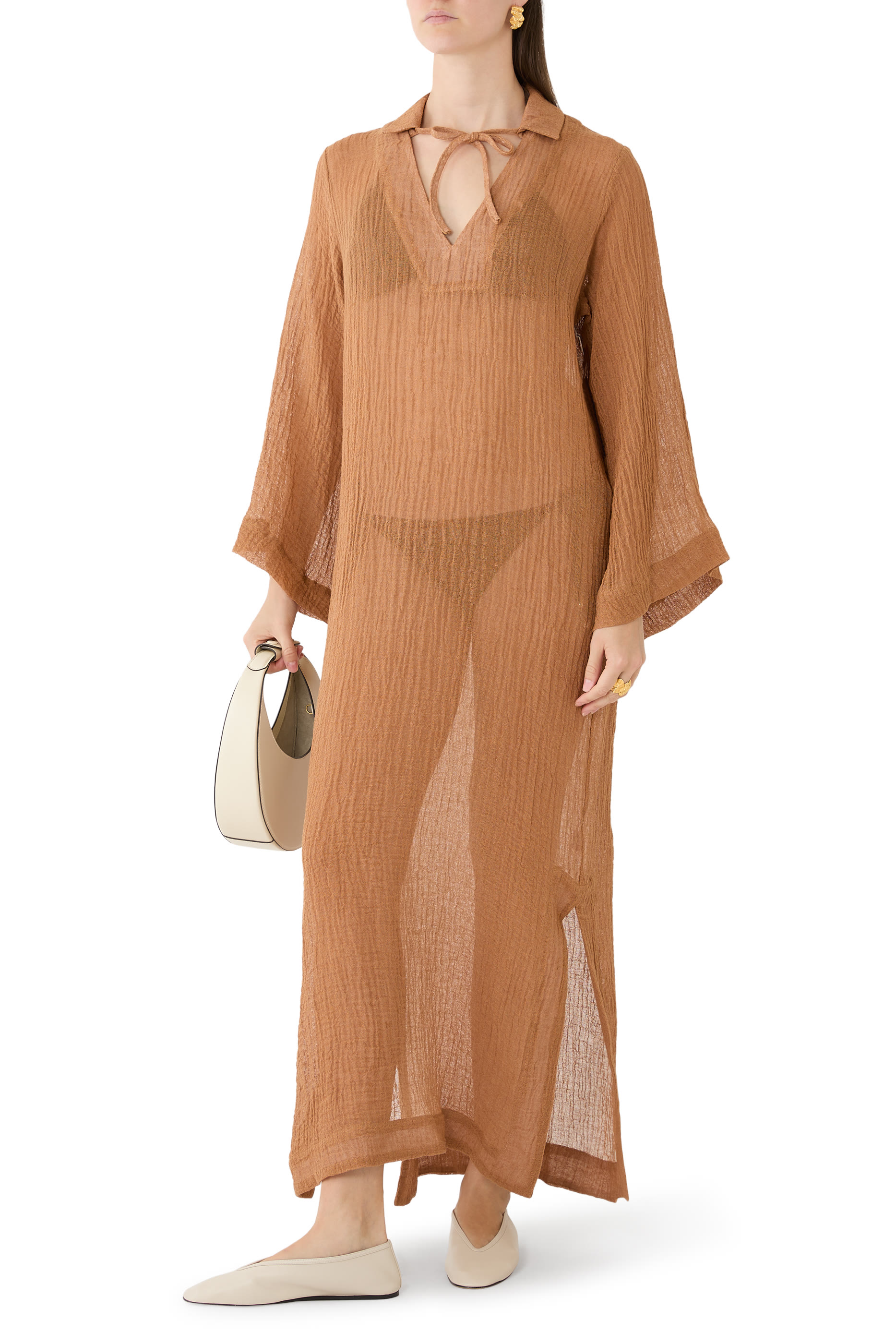 Crinkled Linen-Blend Gauze Kaftan