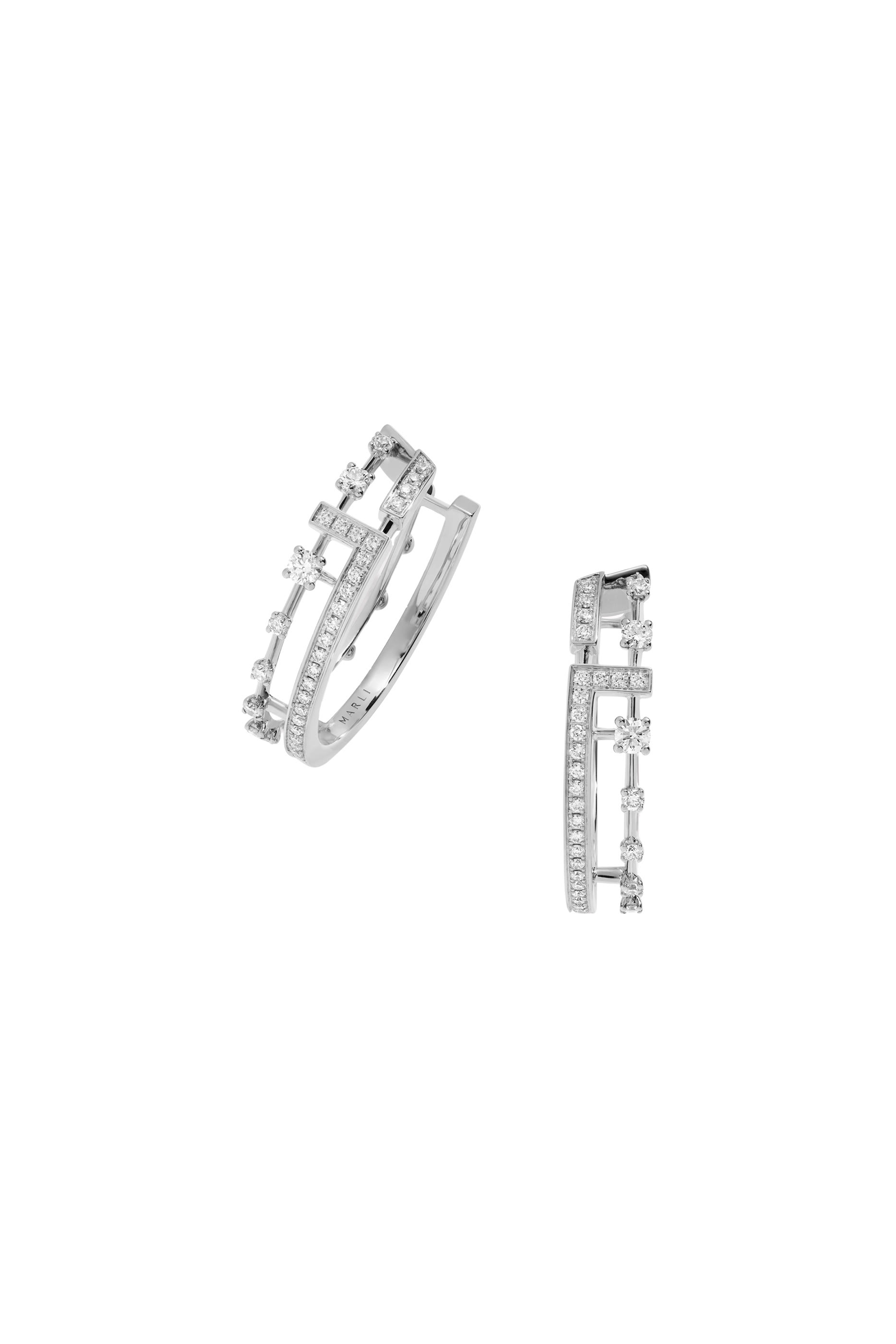 Avenues Hoop Earrings, 18k White Gold with Diamonds