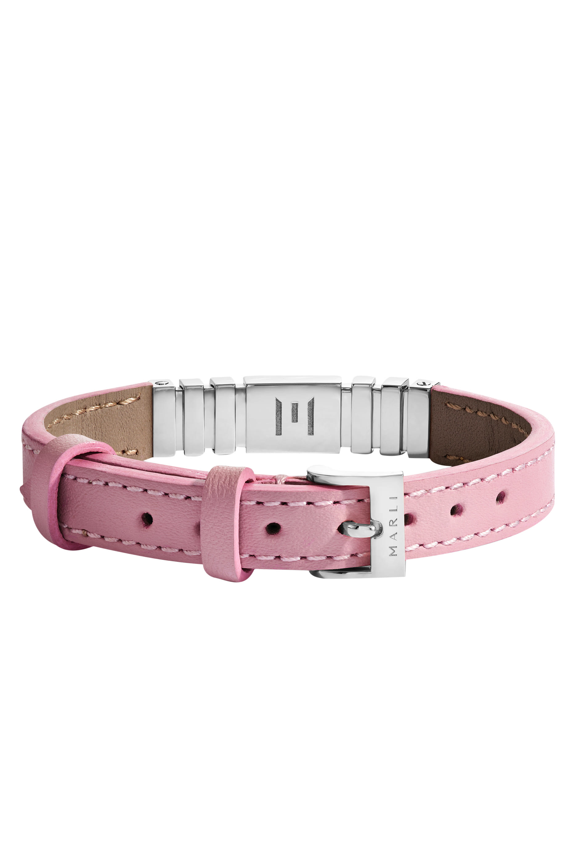 Unii Bracelet, 18k White Gold Pink Quartz & Diamond with Leather Strap