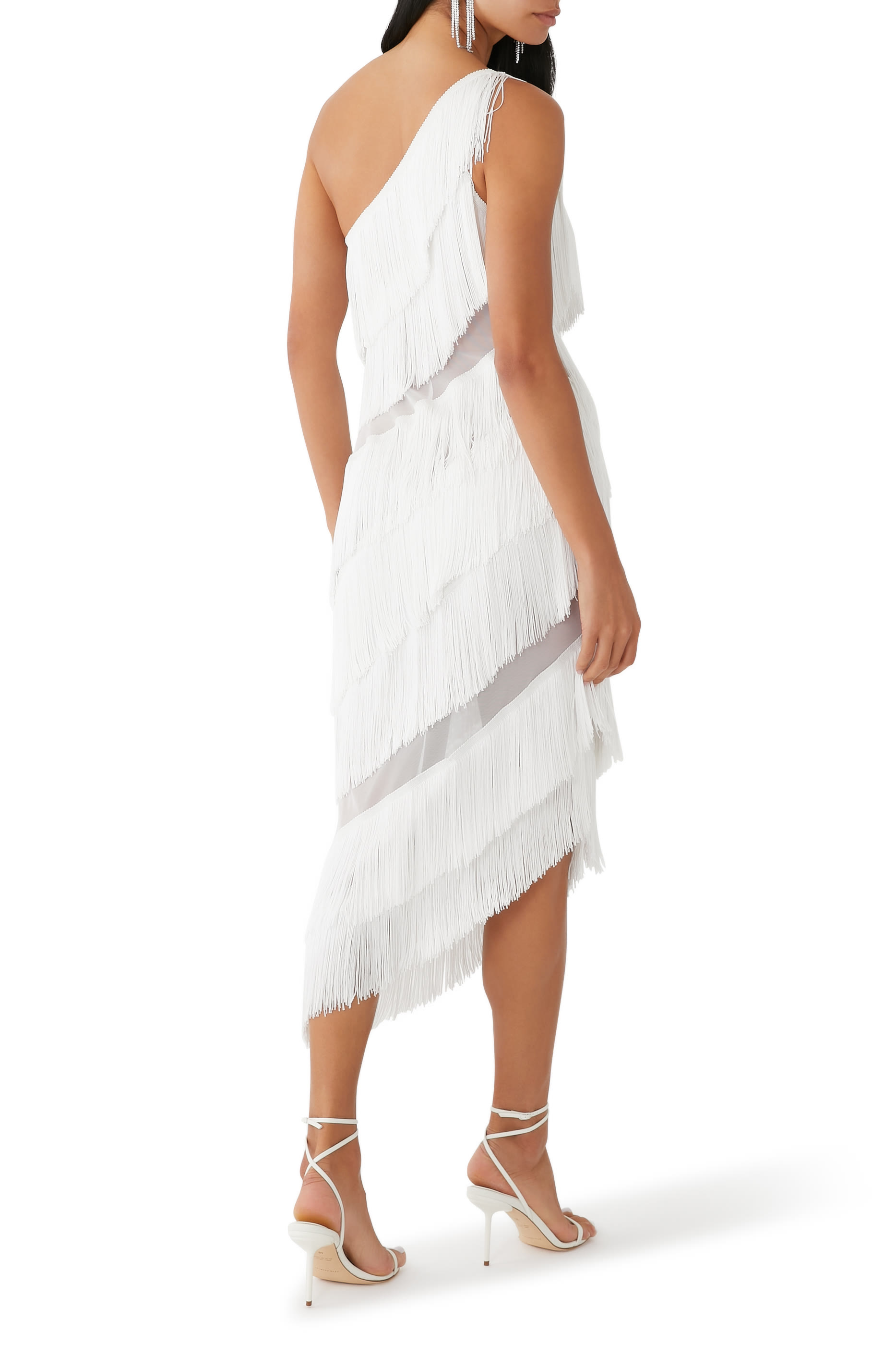 Spliced One-Shoulder Fringe Dress