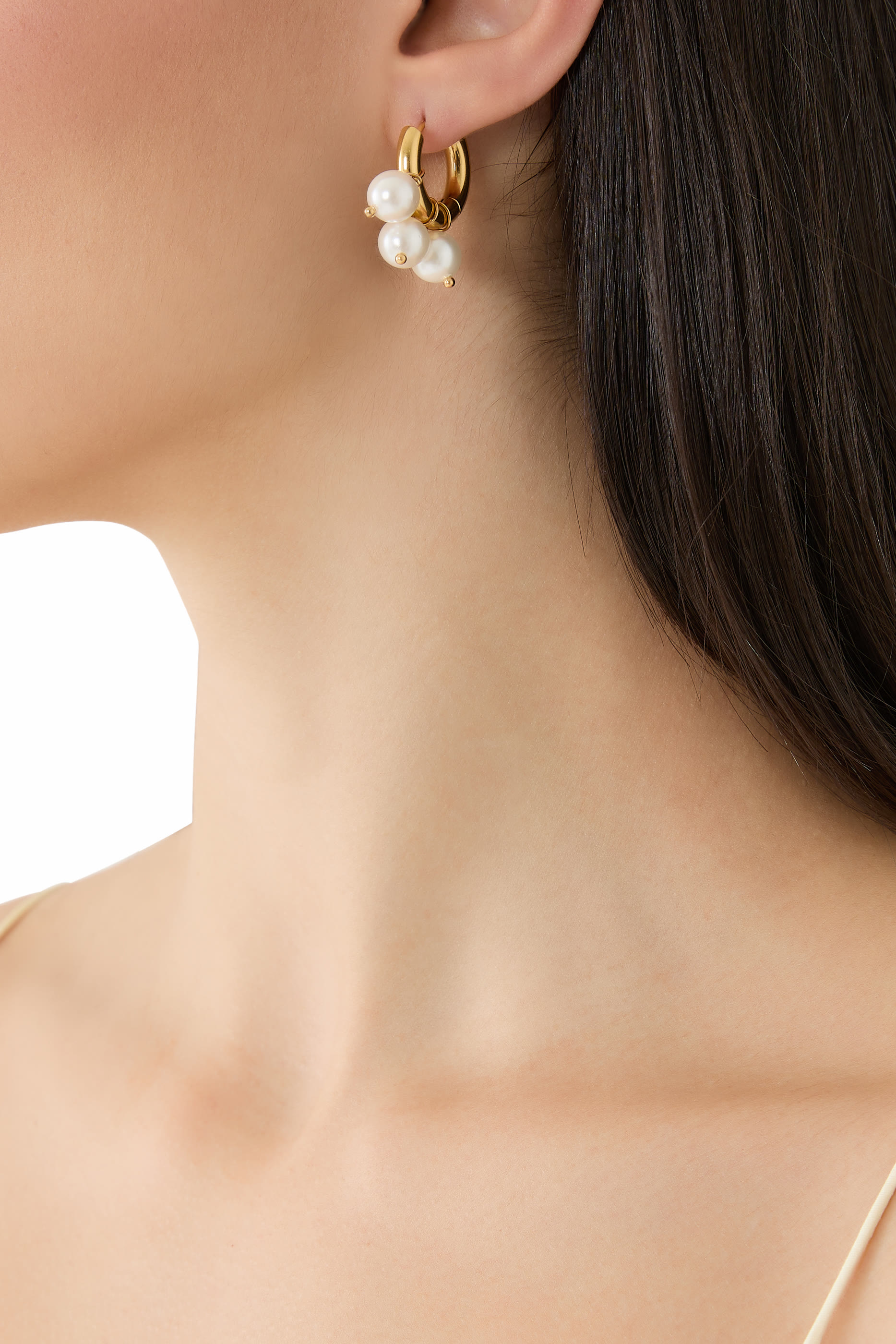  Strass and Pearl Hoop Earrings