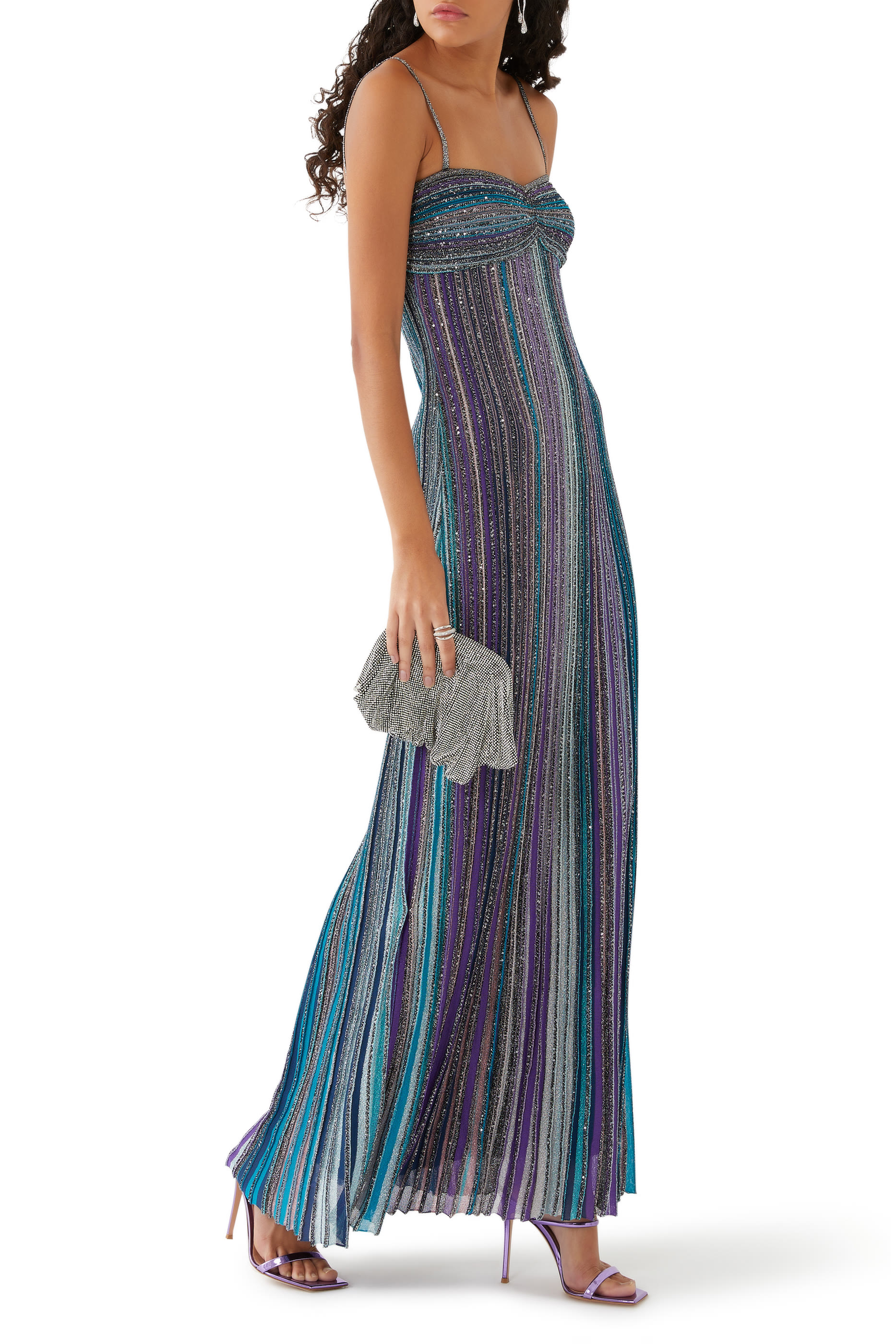 Partialized Sequinned Knit Sleeveless Maxi Dress