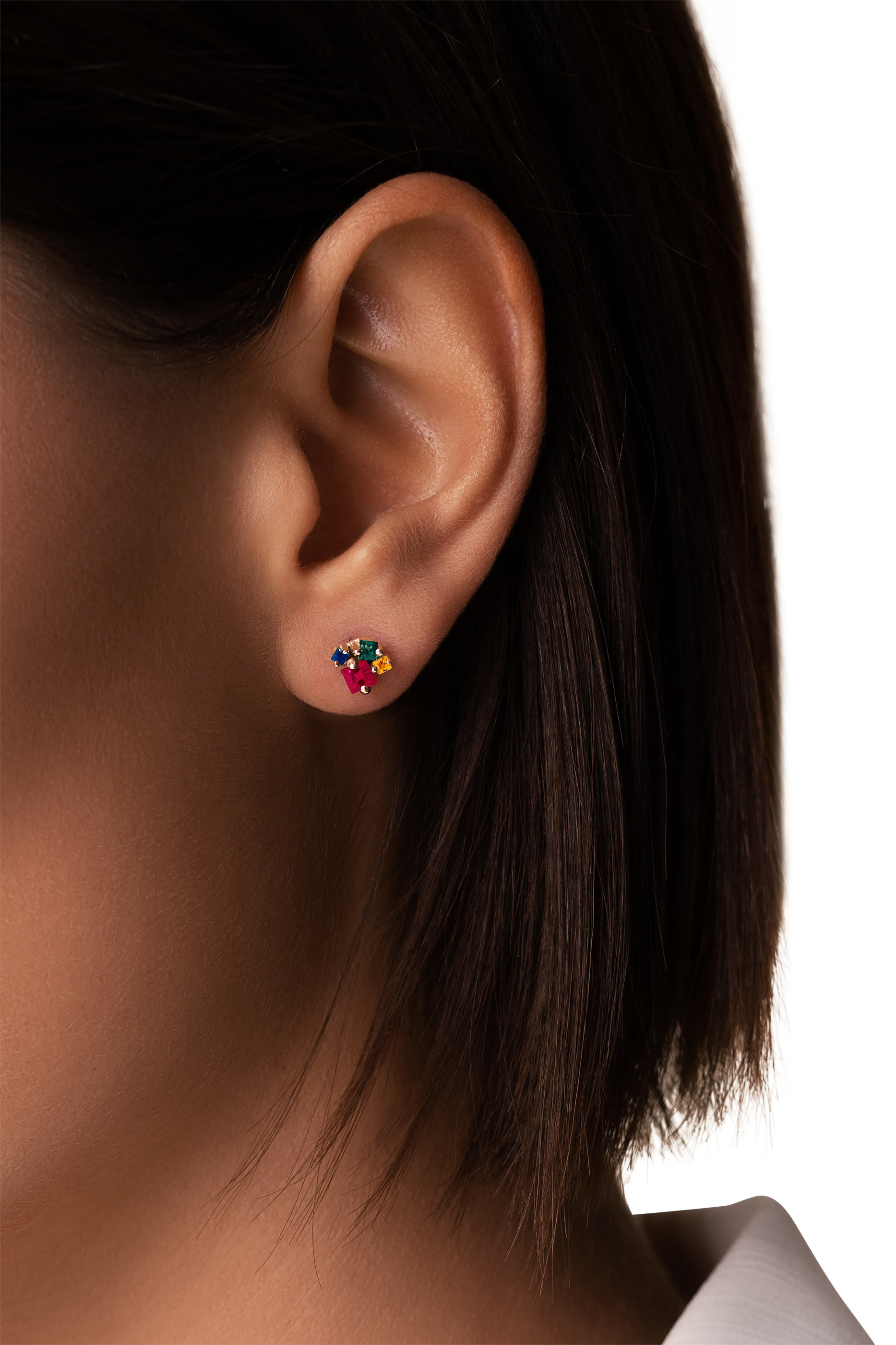 Rainbow Princess Cluster Studs, 18k Rose Gold & Sapphire