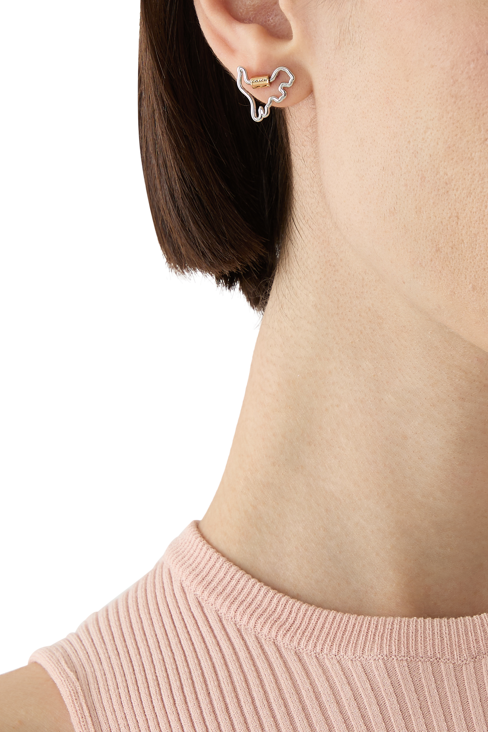 Carabiner Rexy Stud Earrings, Brass, Titanium & Cubic Zirconia