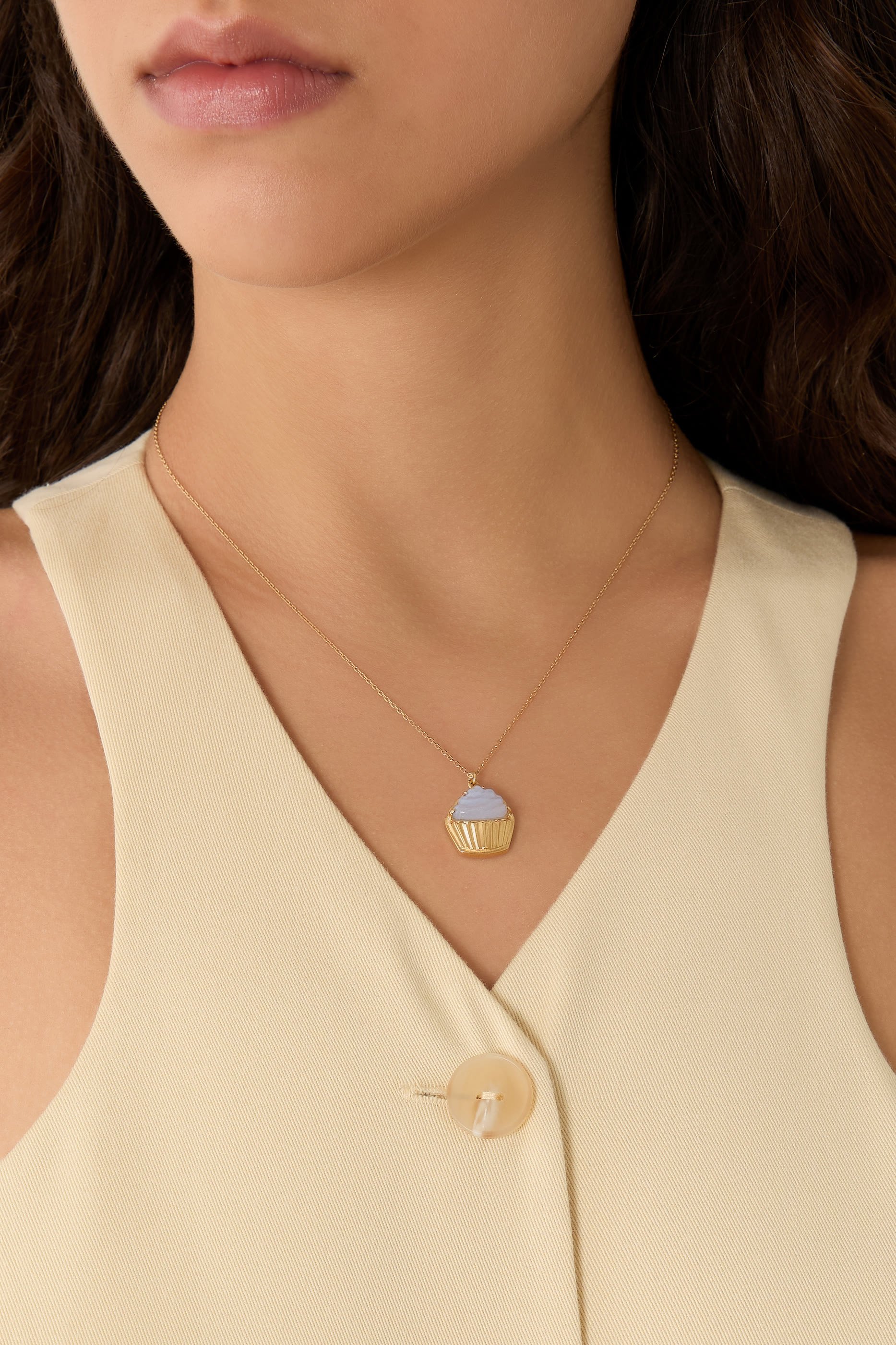 Cupcake Pendant, 18k Yellow Gold & Blue Agate