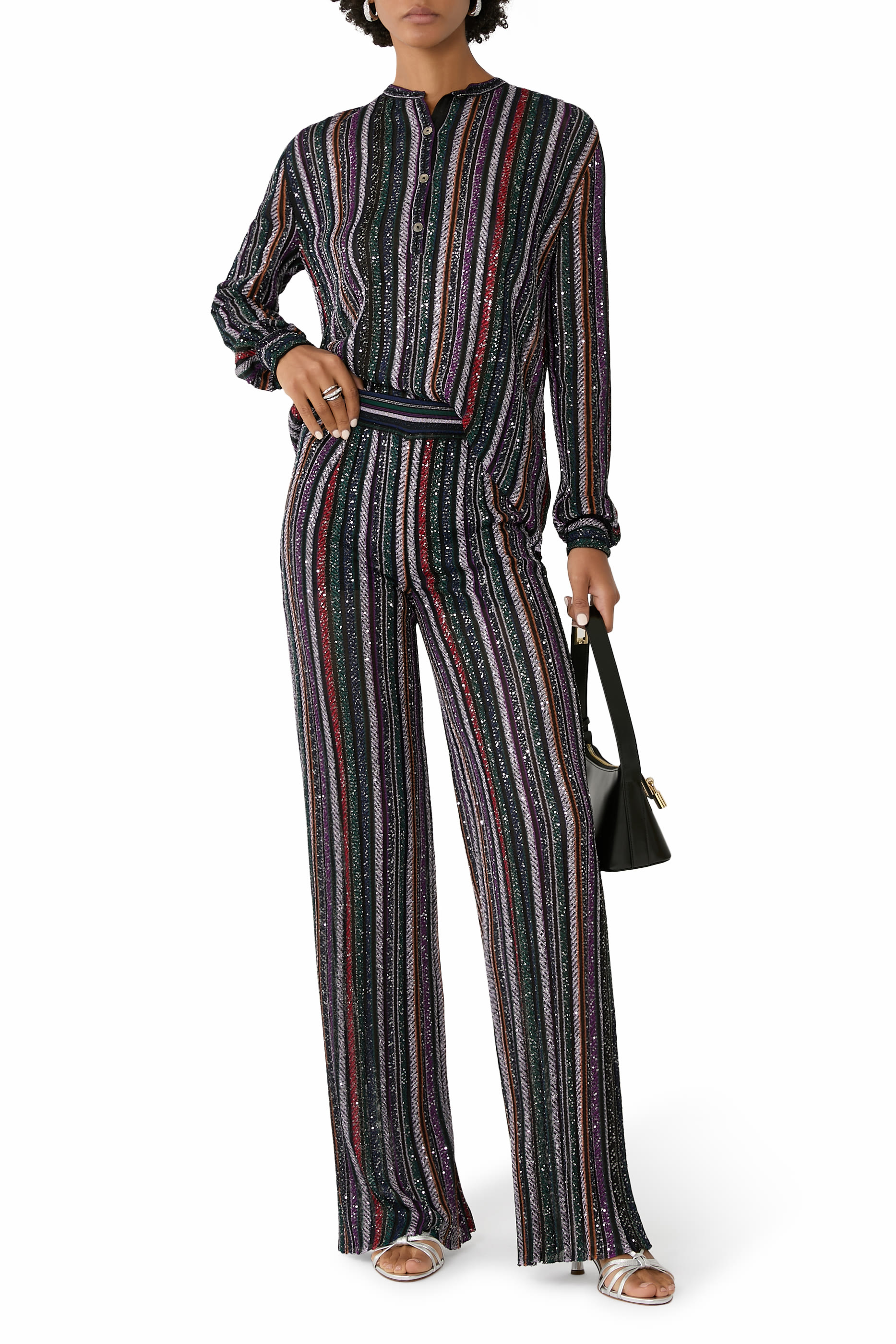 Long Pants in Herringbone Stripe Knit