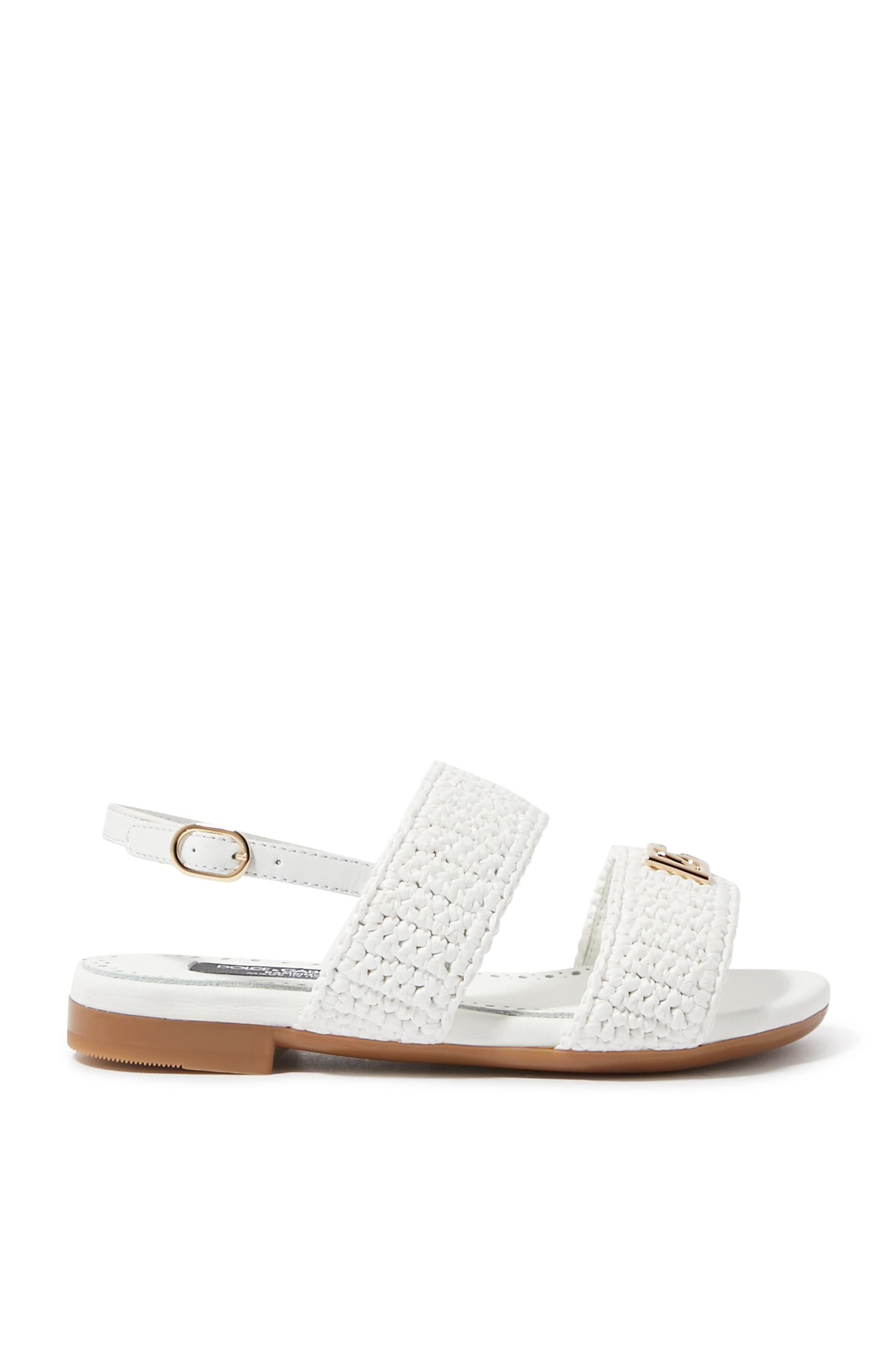 Kids Woven Raffia Sandals in Leather