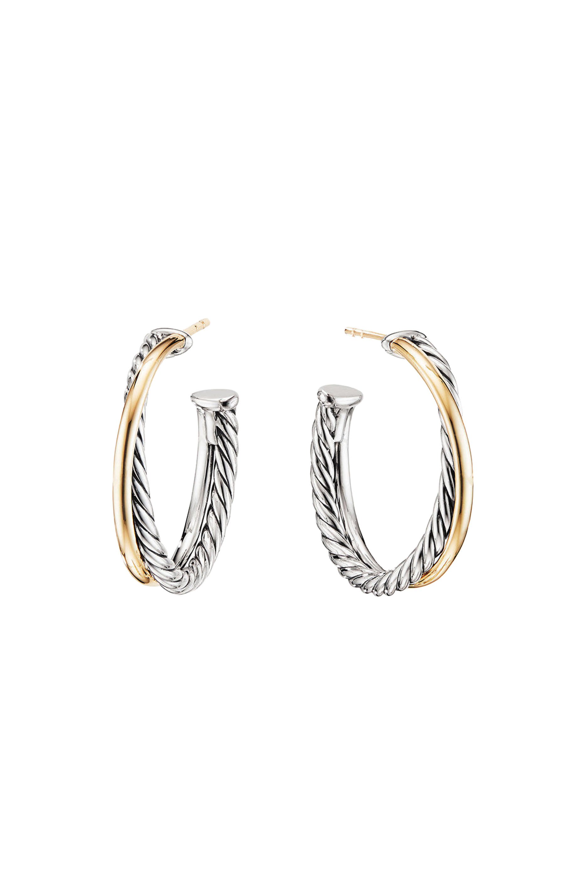 Crossover Hoop Earrings, 18k Yellow Gold & Sterling Silver