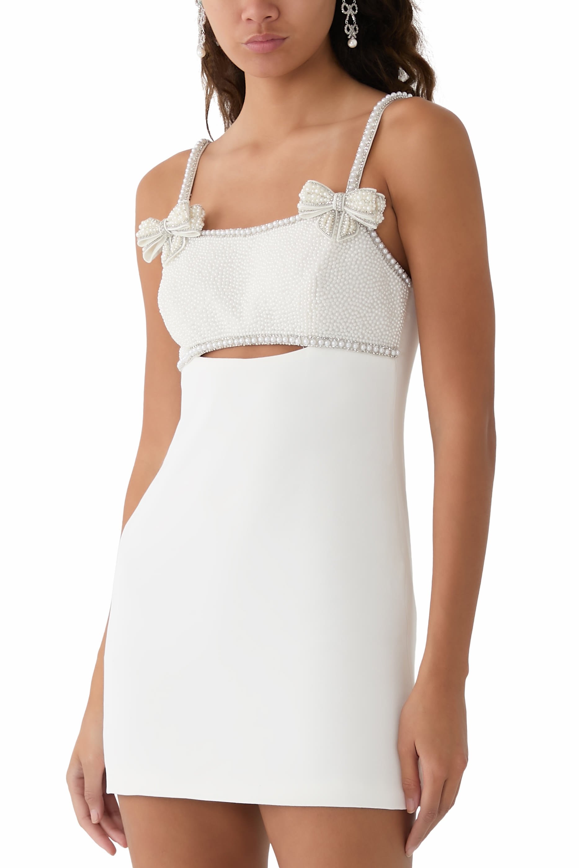 Crepe Pearl Bow Mini Dress