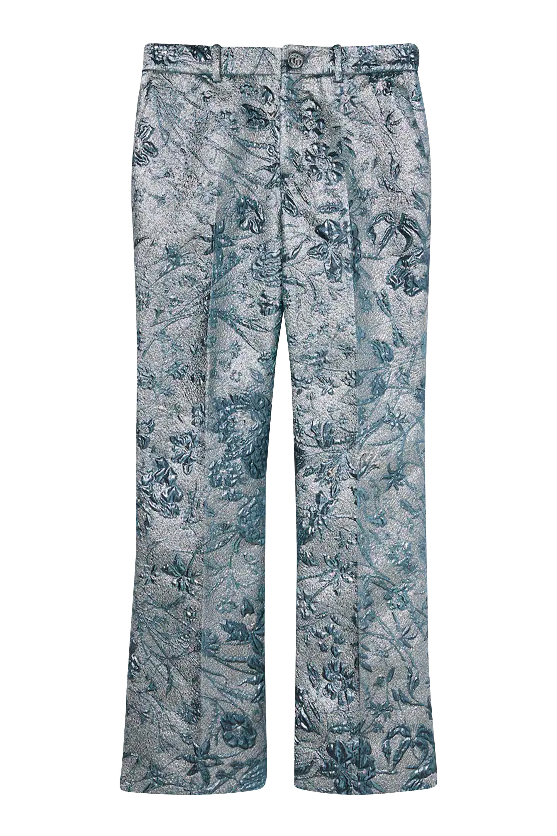 Flared Floral Lam&eacute; Brocade Pant