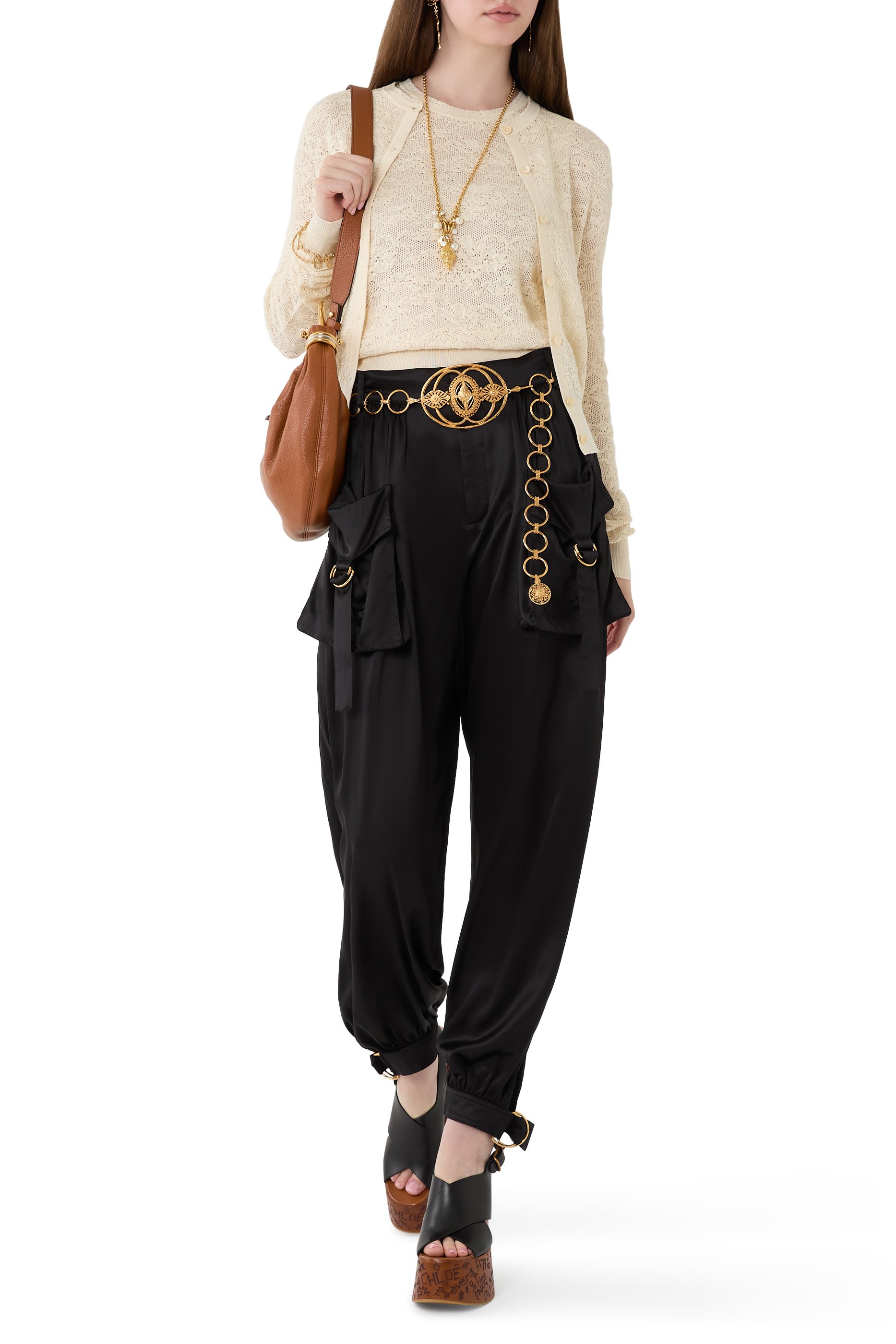 Fluid Silk Satin Cargo Pants
