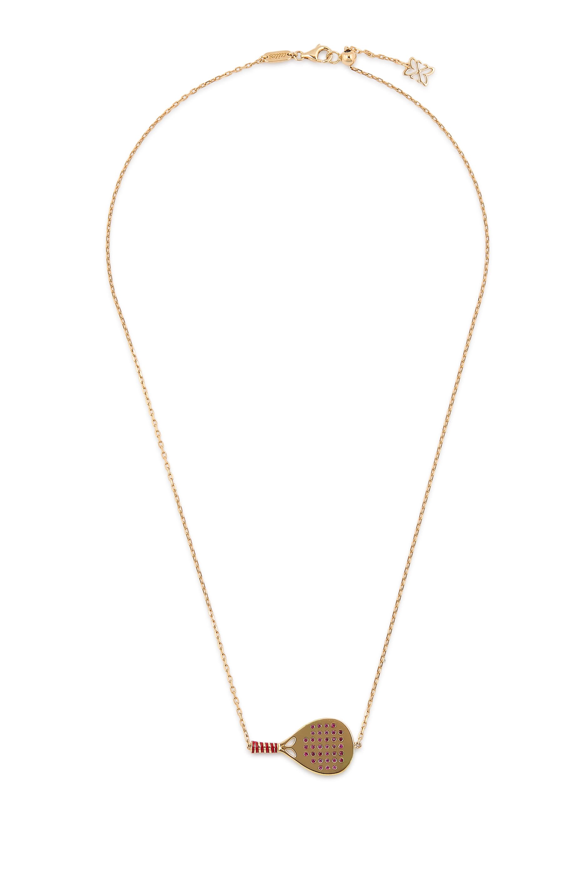  Padel Racket Pendant, 18K Yellow Gold with Diamonds & Enamel