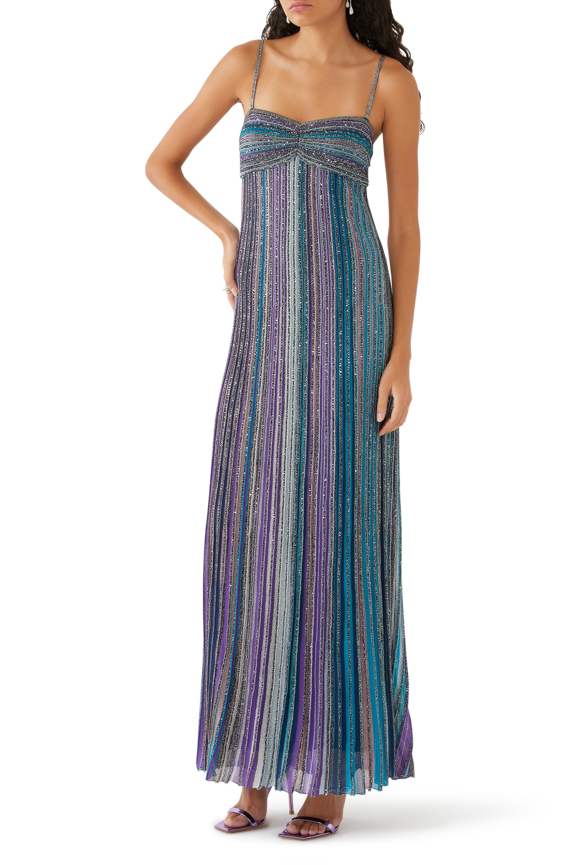Partialized Sequinned Knit Sleeveless Maxi Dress